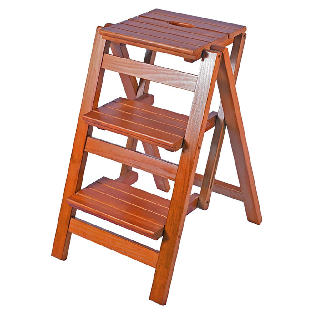 Multifunctional Foldable Wooden Step Stool Ladder - Portable Utility Bench for Home, Kitchen, Bathroom & Stage Use (Brown)