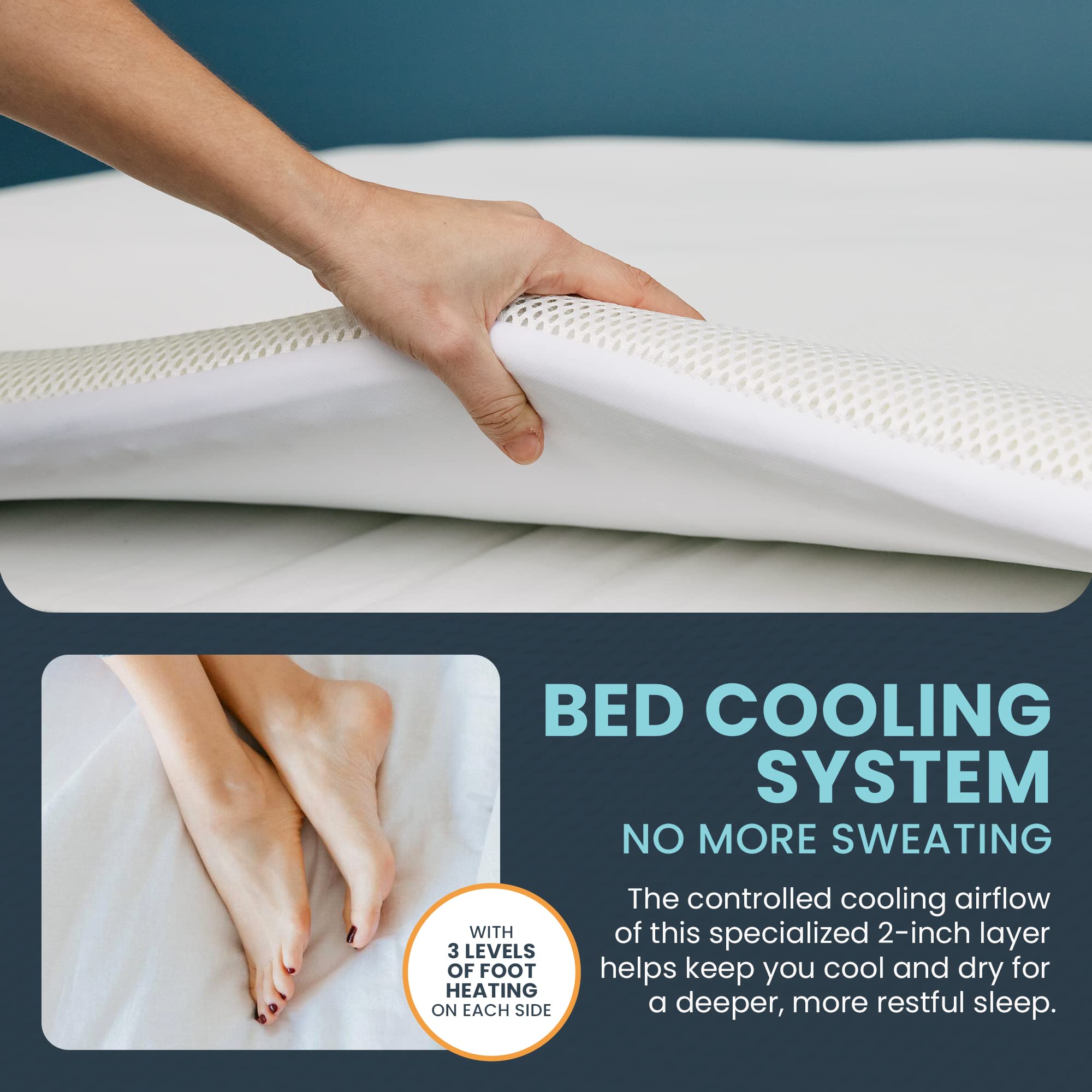 Smart Cooling Mattress Topper with Active Airflow - Temperature Regulating King Size Cooling Pad for Bed - Built-in Sensors & Comfortable Smart Bed Cooling System - Perfect for Hot Sleepers & Night Sweat Relief