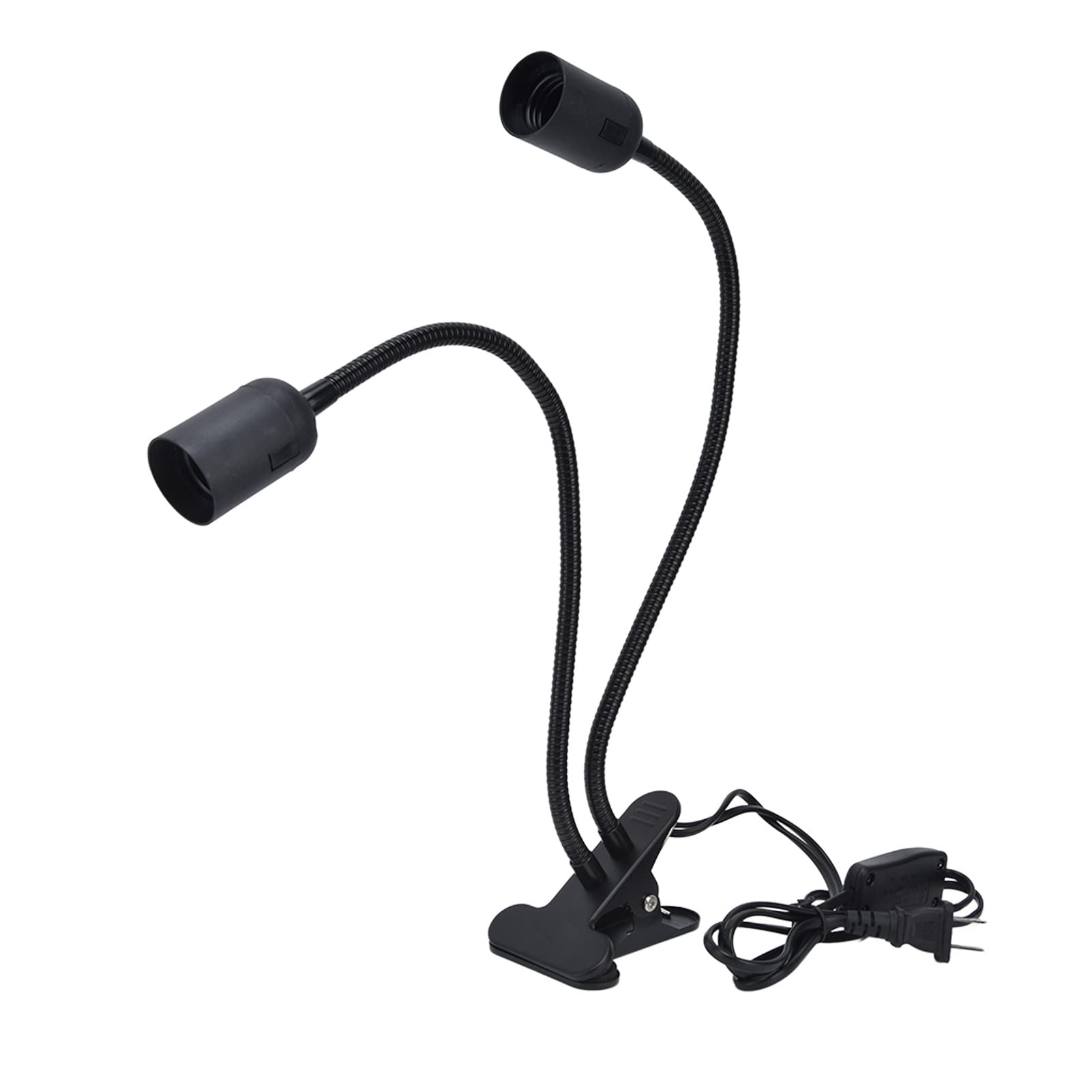 Double Headed LED Desk Lamp Holder with 360° Flexible Rotation - E27/E26 Bulb Adapter, Black - 100-240V Office Desk Clip Clamp Light for Home, Study & Workspace