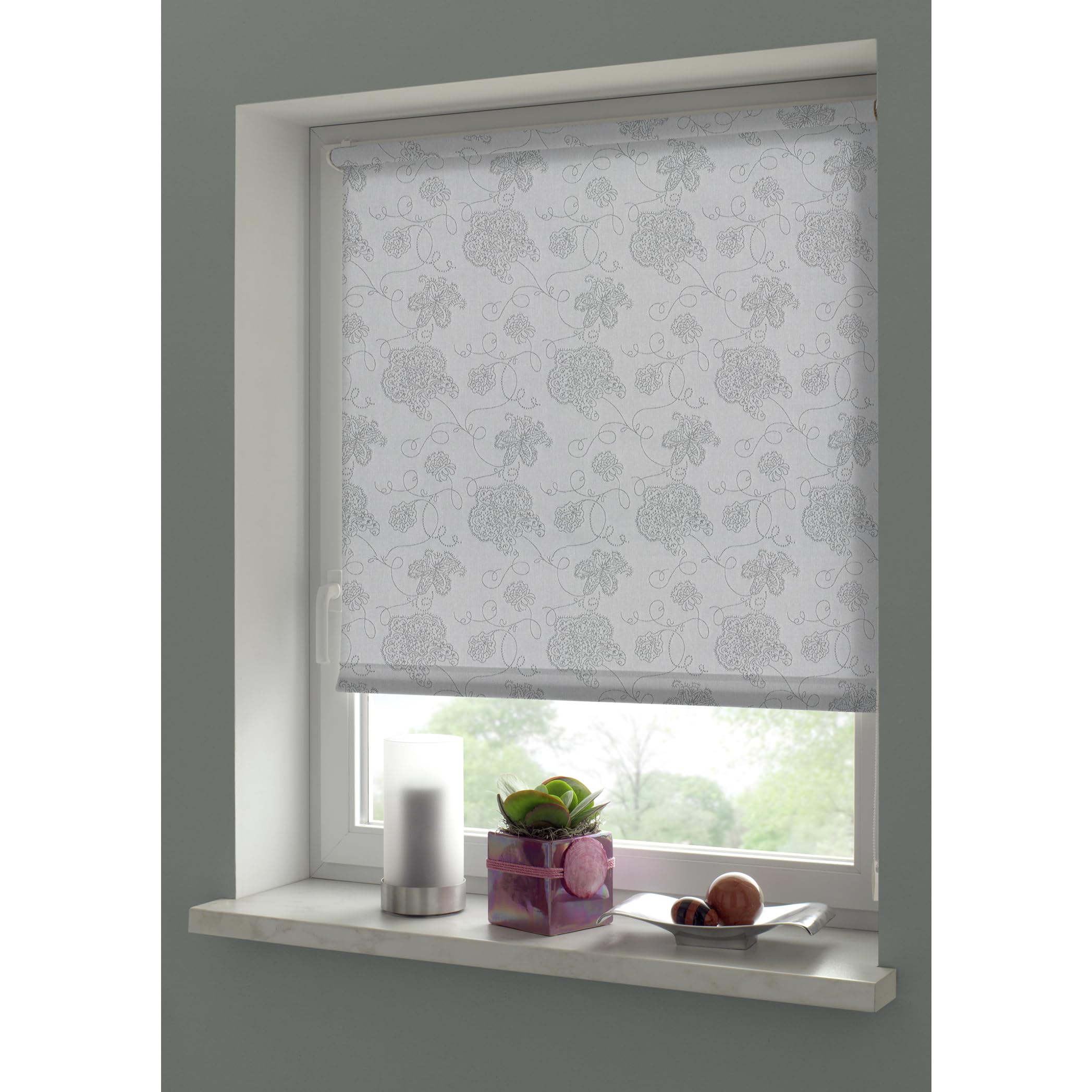 EASYFIX Silver Embroidery Roller Blind - 100x150cm (WxH) Blackout Window Shade with Mounting Kit | Clamp or Glue Installation | Perfect for Bedroom, Living Room & Office Privacy