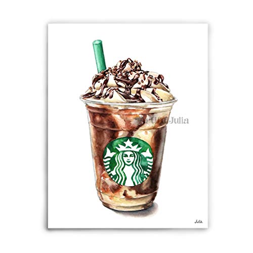 Starbucks Coffee Art Poster - First Coffee Watercolor Painting Print - Perfect for Home Decor, Office & Coffee Shop Wall Art