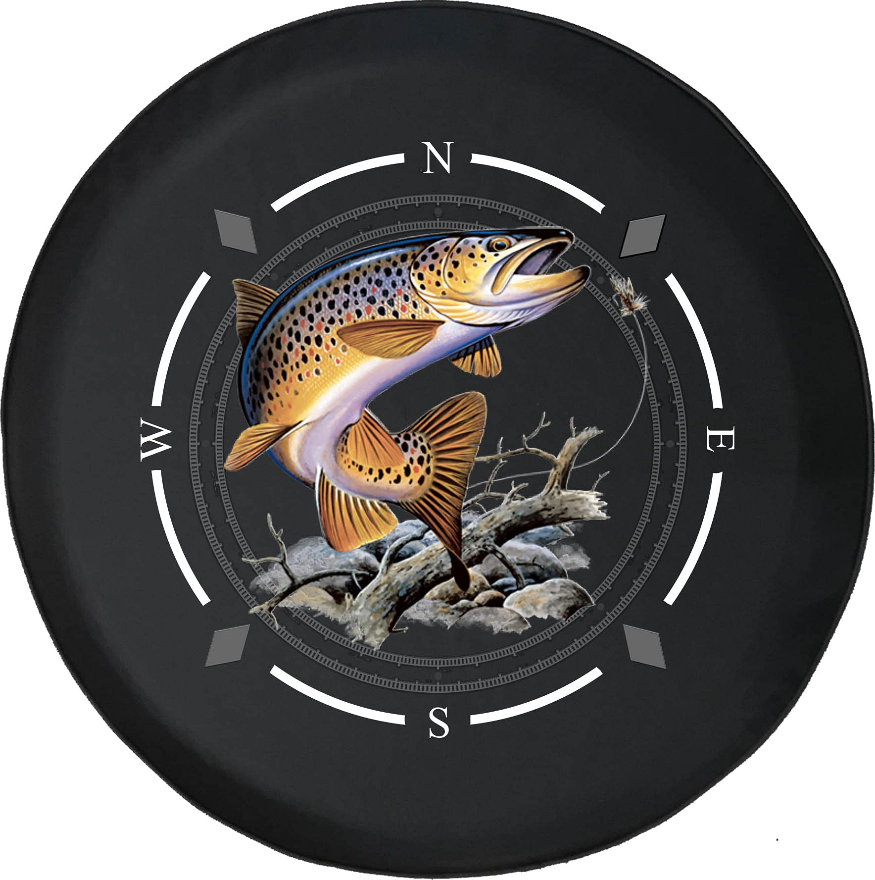 Premium Spare Tire Cover with Compass Design - Walleye Fishing, River & Lake Fish Lure Wheel Cover - Universal Fit for SUV, Trailer, RV & Most Vehicles - Perfect for Outdoor Adventures & Road Trips