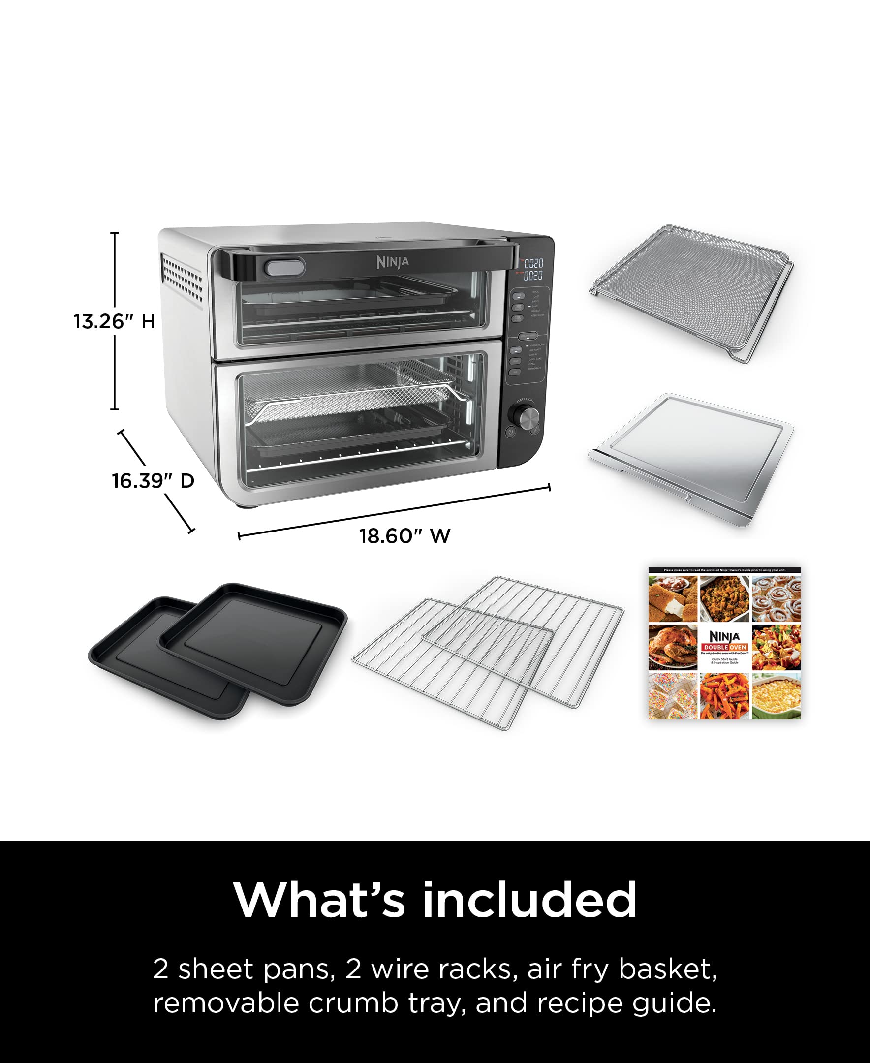 Ninja DCT401 12-in-1 Double Oven with FlexDoor, FlavorSeal & Smart Finish - Rapid Convection Top & Air Fry Bottom - Bake, Roast, Toast, Air Fry, Pizza - Stainless Steel Countertop Oven for Home Kitchen, Small Spaces & Holiday Cooking