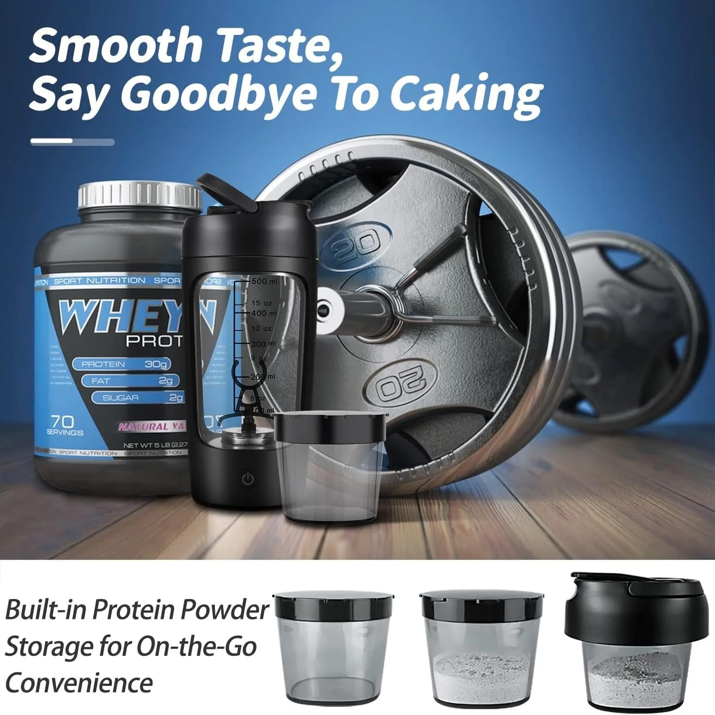 Premium Electric Portable Protein Shaker Bottle 650ml - Tritan BPA-Free Rechargeable Blender with Free Protein Powder Cup | Perfect for Gym, Sports & On-The-Go Nutrition | Smoothie Mixing & Post-Workout Recovery (Pearl White)