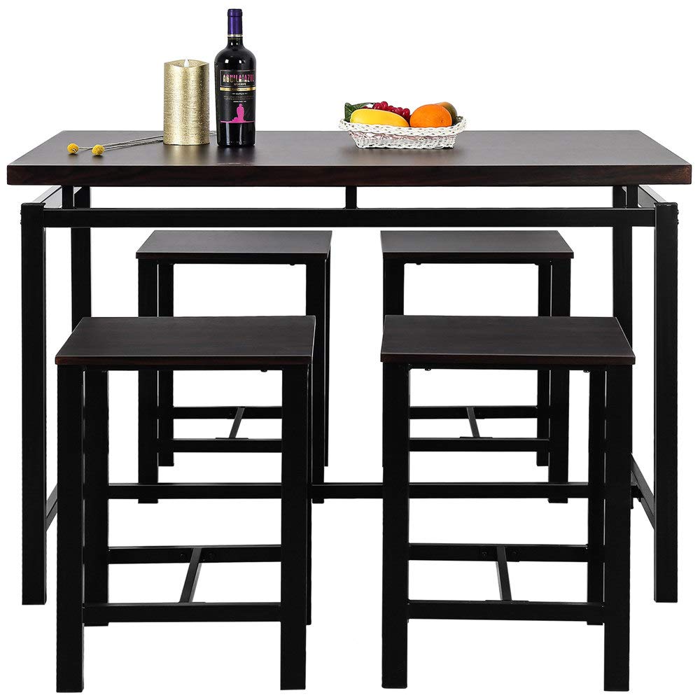 5-Piece Modern Black MDF Dining Table Set with 4 Stools - Kitchen & Dining Room Furniture for Small Spaces, Apartments, and Breakfast Nooks