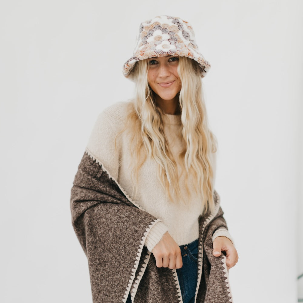 Forget Me Not Floral Fur Bucket Hat for Women - Soft Winter Beanie with Flower Design - Perfect for Outdoor Activities, Travel, and Fashion Accessories