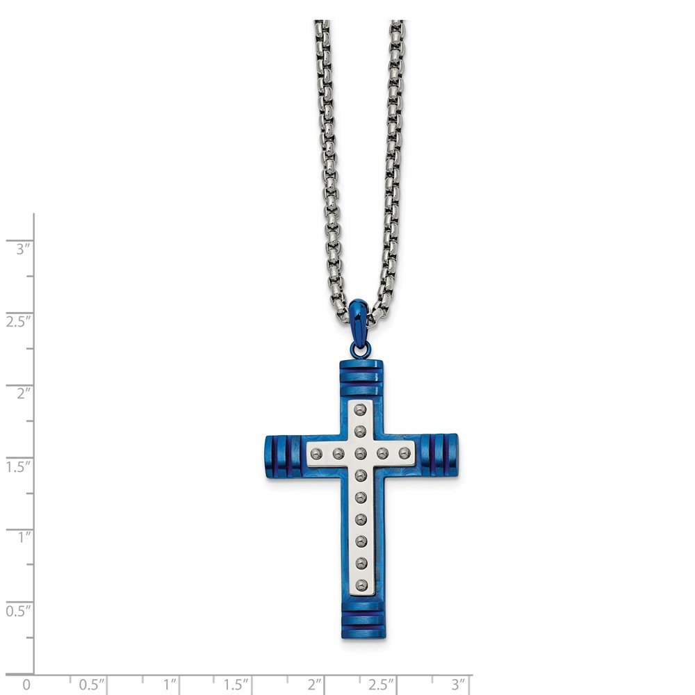Stainless Steel Blue IP-Plated Cross Pendant Necklace - 22 Inch Chain with Secure Lobster Clasp - Perfect for Gifts, Religious Occasions & Everyday Wear