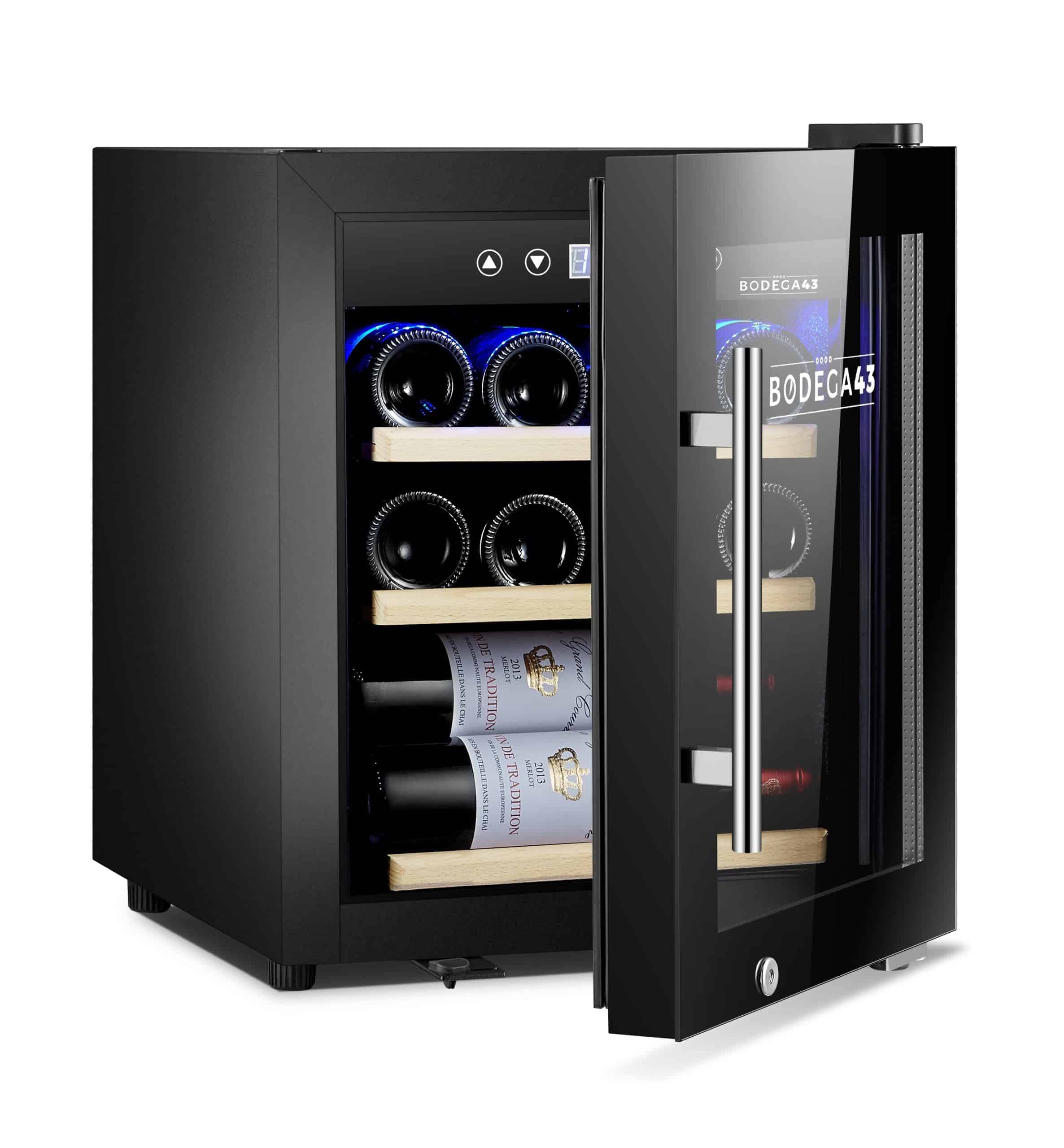 BODEGA43-12C 12 Bottle Wine Cooler Refrigerator - 33L Capacity, 5-20°C Temperature Range, Single Zone, Ultra Quiet 41dB, Compressor Cooling System with 3 Beechwood Shelves - Perfect for Home Bars, Kitchen Countertops, and Small Spaces