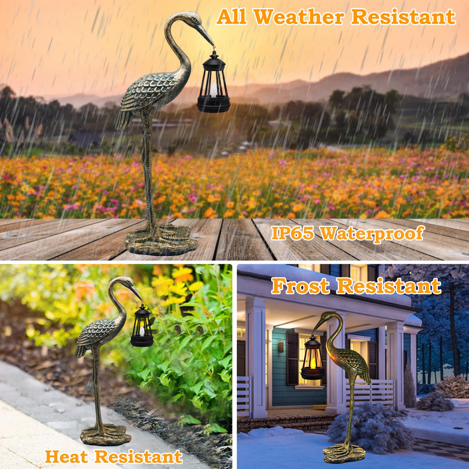 Solar Powered Garden Statue - Blue Heron Crane Sculpture with LED Lights, Outdoor Hanging Solar Lantern for Patio, Yard, Lawn & Porch Decor | Perfect Christmas Gift for Mom, Women & Mother's Day | Weather-Resistant Garden Art for Nighttime Ambiance