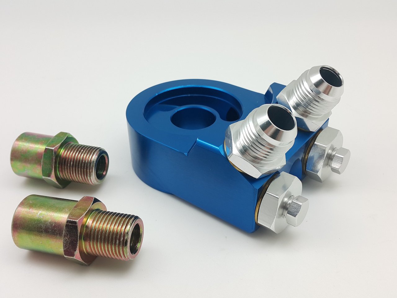 Autobahn88 Aluminum Oil Filter Sandwich Plate Adapter - AN10 Port for Oil Cooler Kit - Compatible with JDM Cars (3/4-16UNF M20-P1.5) - Blue Anodized - Perfect for Performance Upgrades & Engine Protection