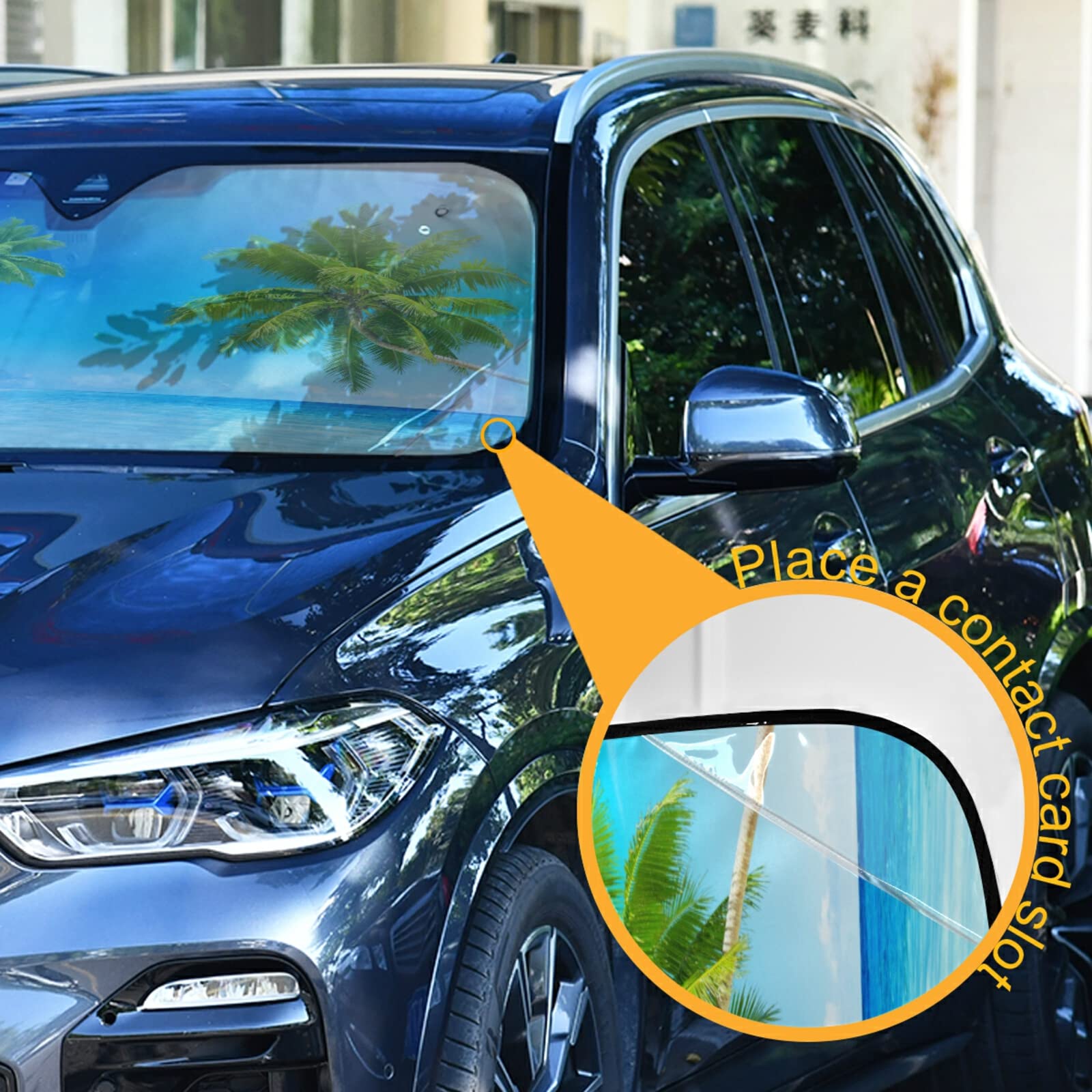 Boccsty Summer Palm Tree Windshield Sun Shade for Cars, Trucks & SUVs - UV Protection Beach-Themed Car Window Shades | Universal Fit Auto Accessories for Men, Women & Kids | Perfect for Beach Trips, Road Trips & Summer Parking