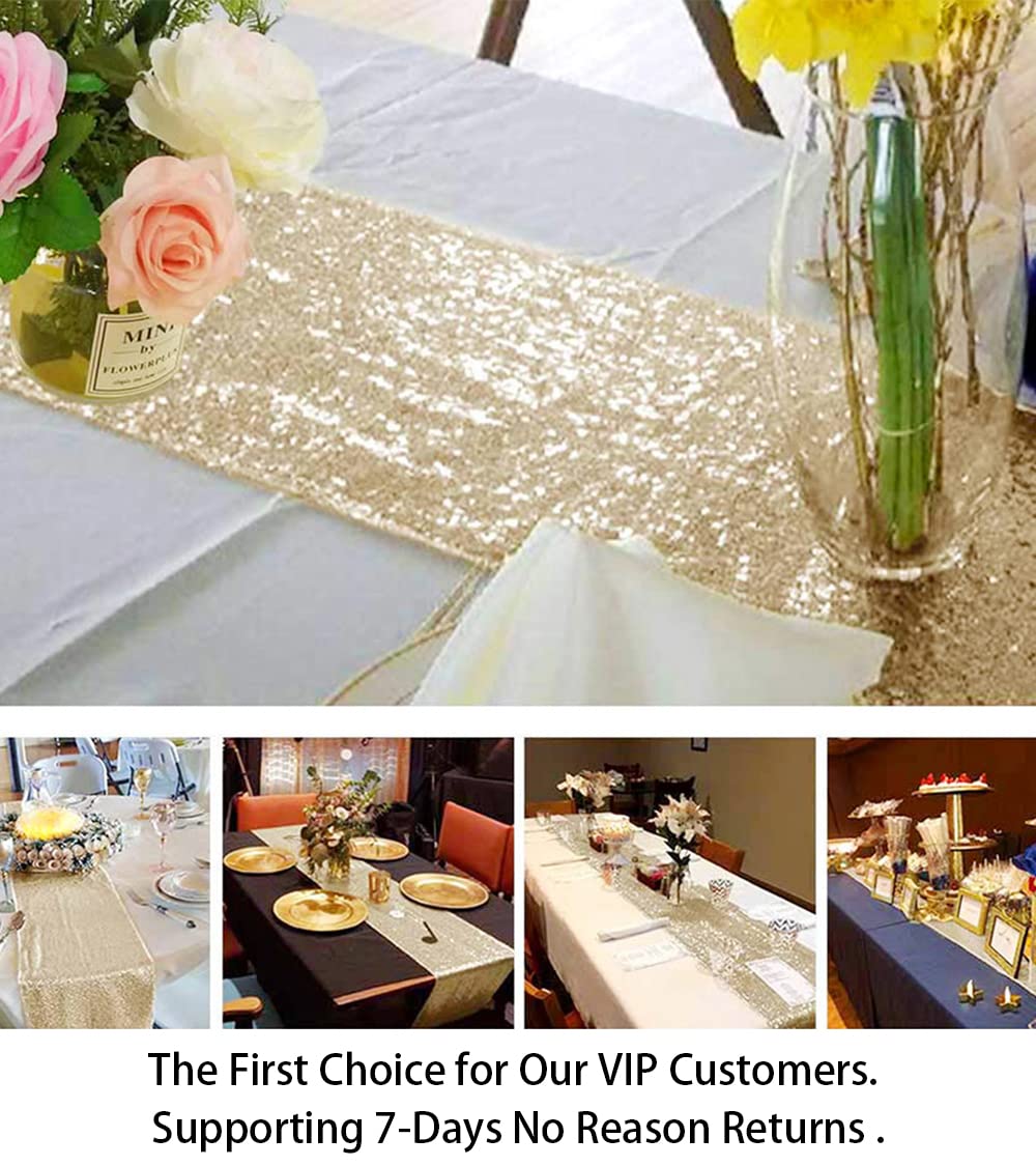 ShiDianYi Sequin Table Runner - 14x108 Inch Light Gold Glitter Table Cover for Weddings, Bridal Showers & Parties - Sparkly Decorative Runner for Dining Tables, Buffets & Events