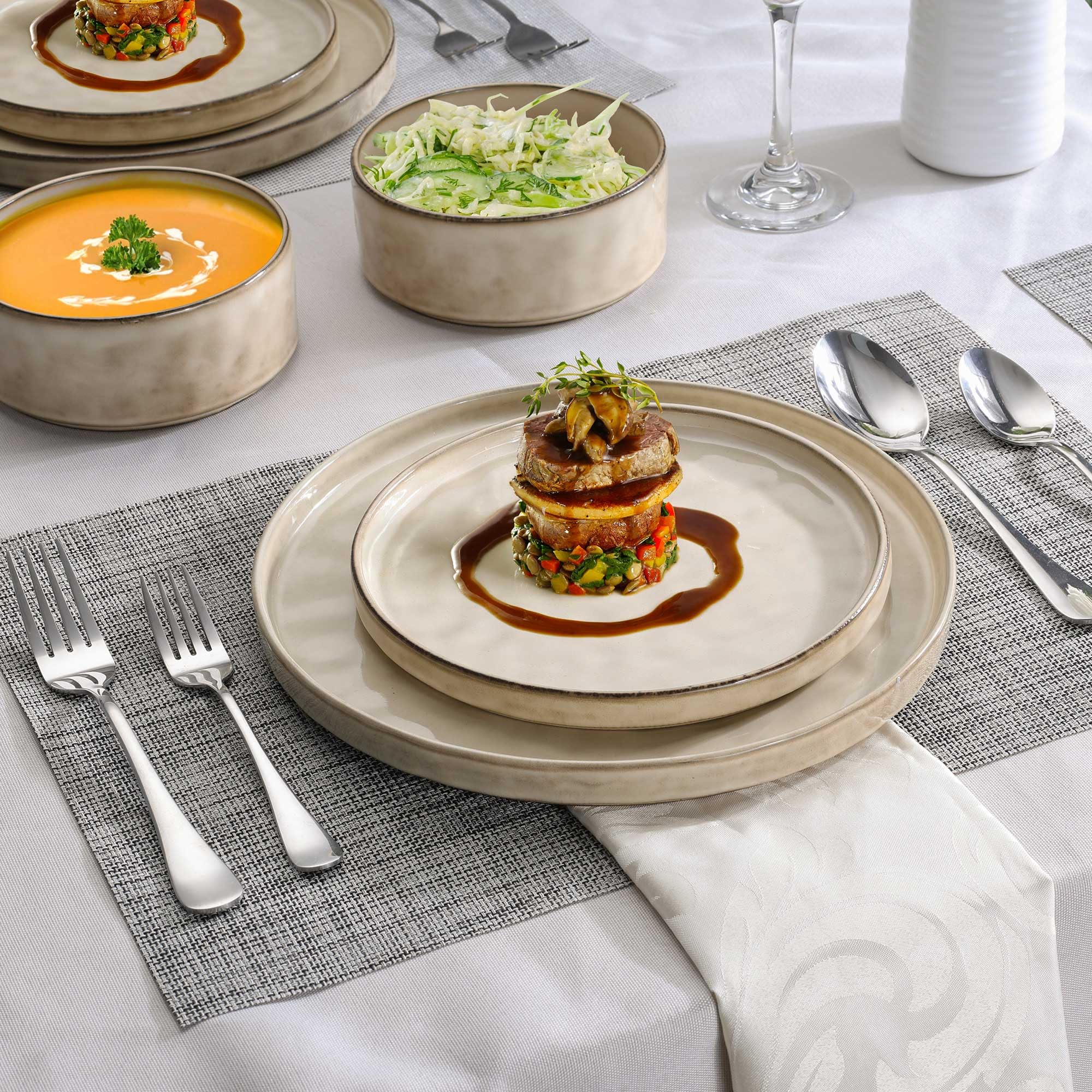 12-Piece Ceramic Dinnerware Set for 4 - Includes Dinner Plates, Salad Plates & Bowls - Microwave & Dishwasher Safe - Sandy Beige - Perfect for Family Meals, Dinner Parties & Everyday Use