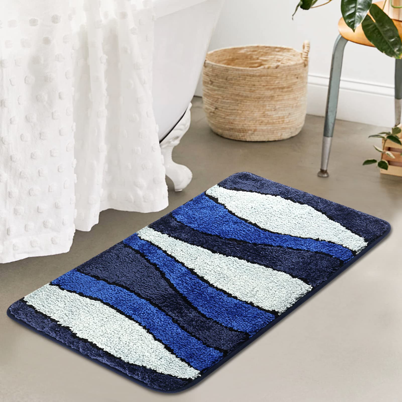 Soft Shaggy Microfiber Bathroom Rugs - Non-Slip Absorbent Plush Floor Mats for Bath, Shower & Door - 17
