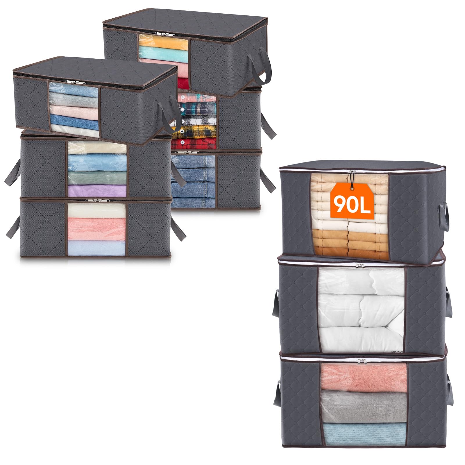 Lifewit Foldable Storage Bags with Lids & Handles - 3 Pack 90L & 6 Pack 35L Organizer Bins for Clothes, Blankets, Bedding | Space-Saving Closet Storage Solution for Home, Dorm, Travel & Seasonal Organization