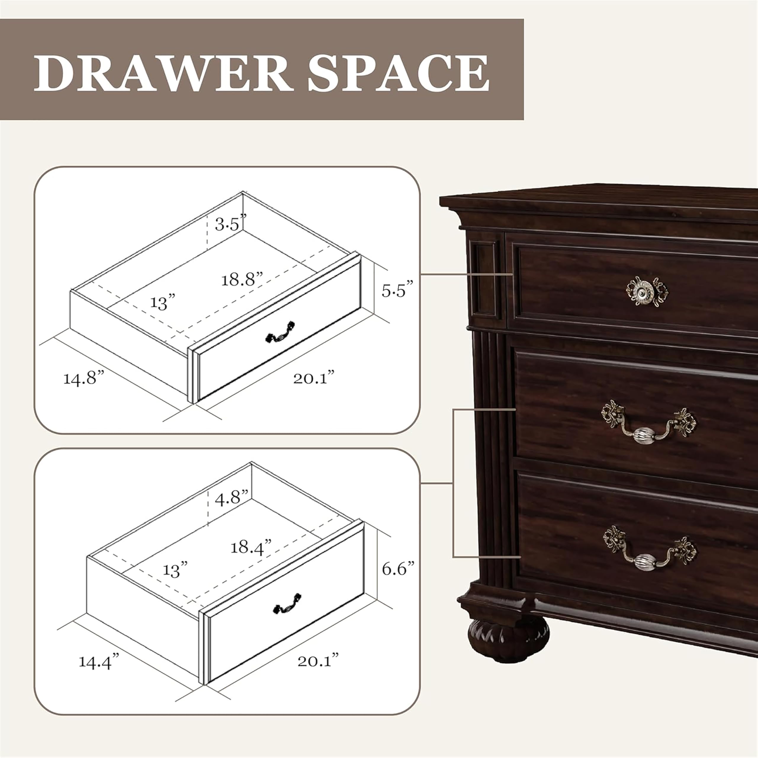 HOMES: Inside + Out ioHOMES Chaidari 3-Drawer Nightstand, Dark Walnut - Stylish Bedroom Furniture for Small Spaces, Modern Nightstand with Storage for Bedside Organization