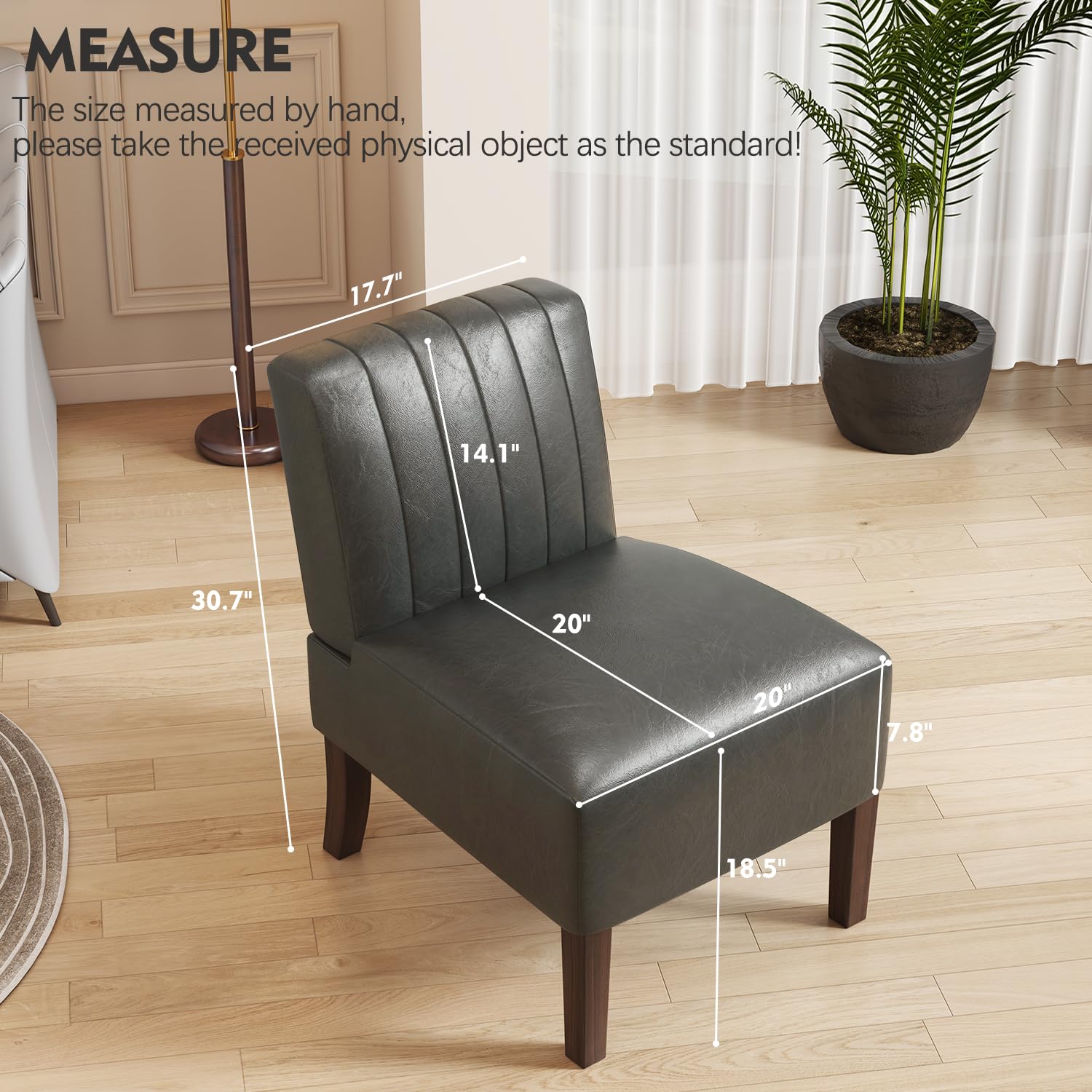2 Armless Accent Chairs Set - Upholstered Dining & Living Room Chairs with Solid Wood Legs - Modern Bedroom, Vanity & Kitchen Seating - Soft Leather Reading Chairs in Grey - Perfect for Small Spaces, Home Office & Cozy Corners