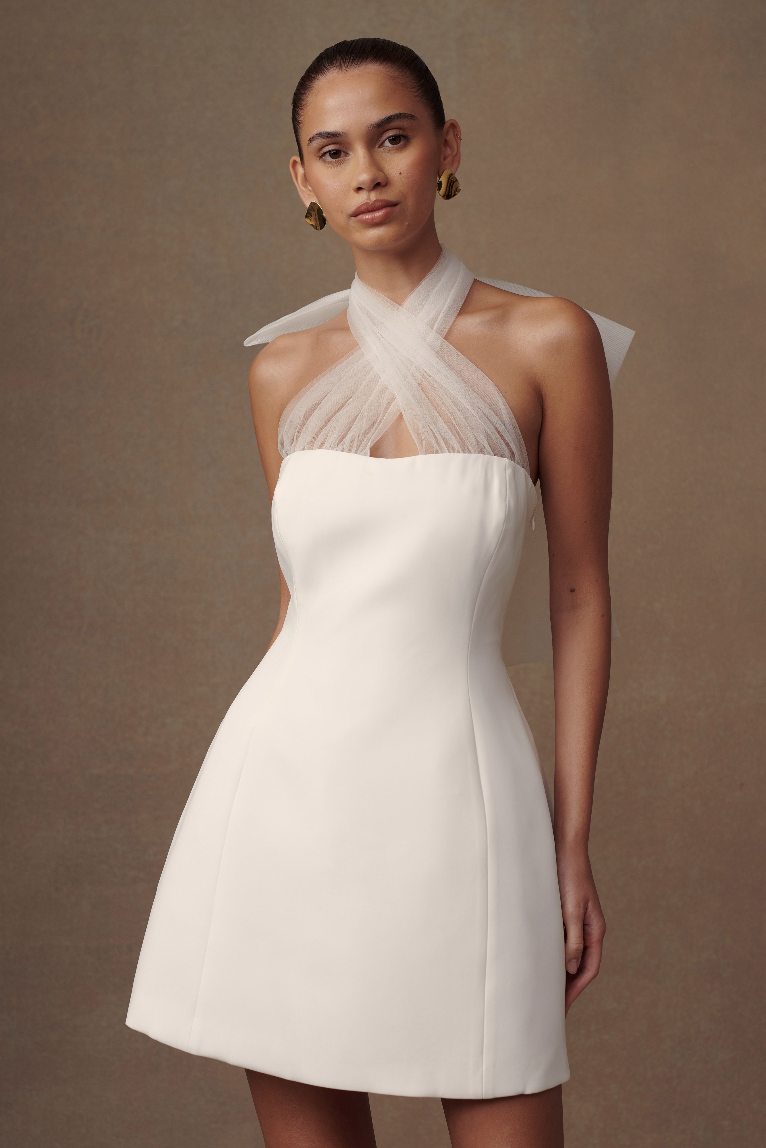 Maryam Tulle Bow Mini Dress - White Elegant Party Dress for Women | Perfect for Weddings, Prom & Special Occasions