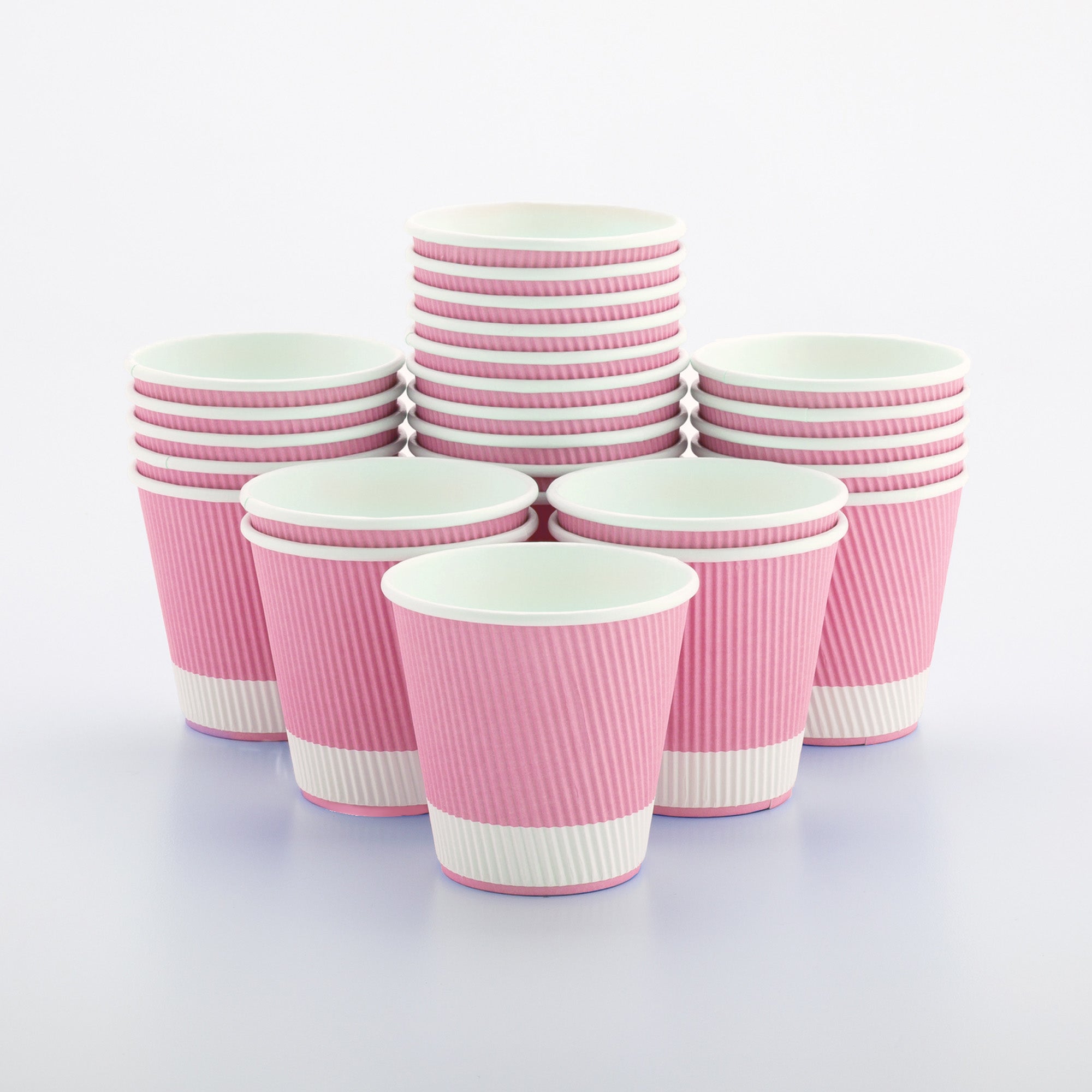 8 oz Light Pink Disposable Paper Coffee Cups with Ripple Wall - 3.5