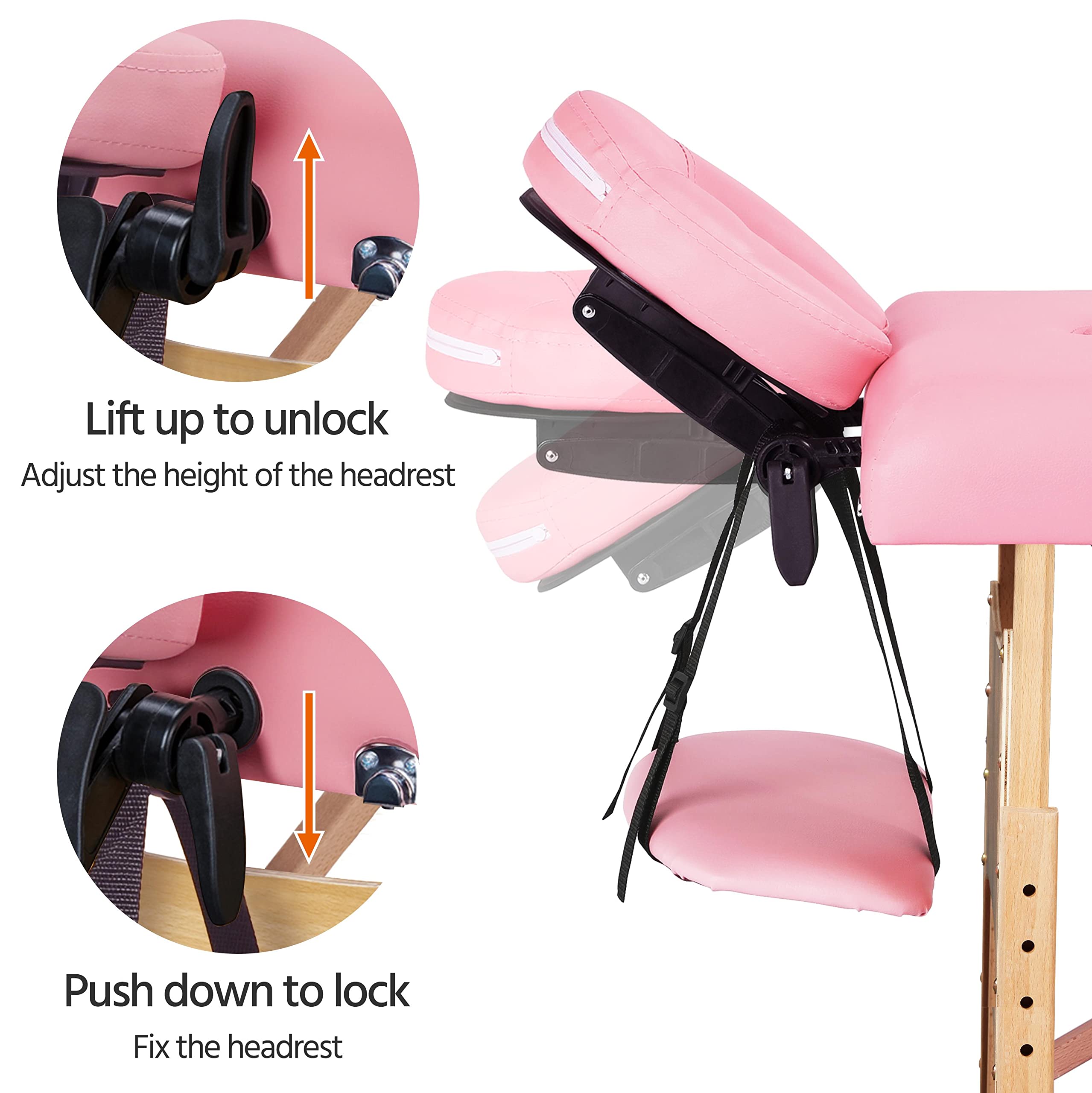 Yaheetech Portable Foldable Massage Table - 28 Inch Adjustable 2-Fold Spa Bed with Non-Woven Bag, Pink | Perfect for Professional Massage, Lash Extensions & Home Spa Treatments