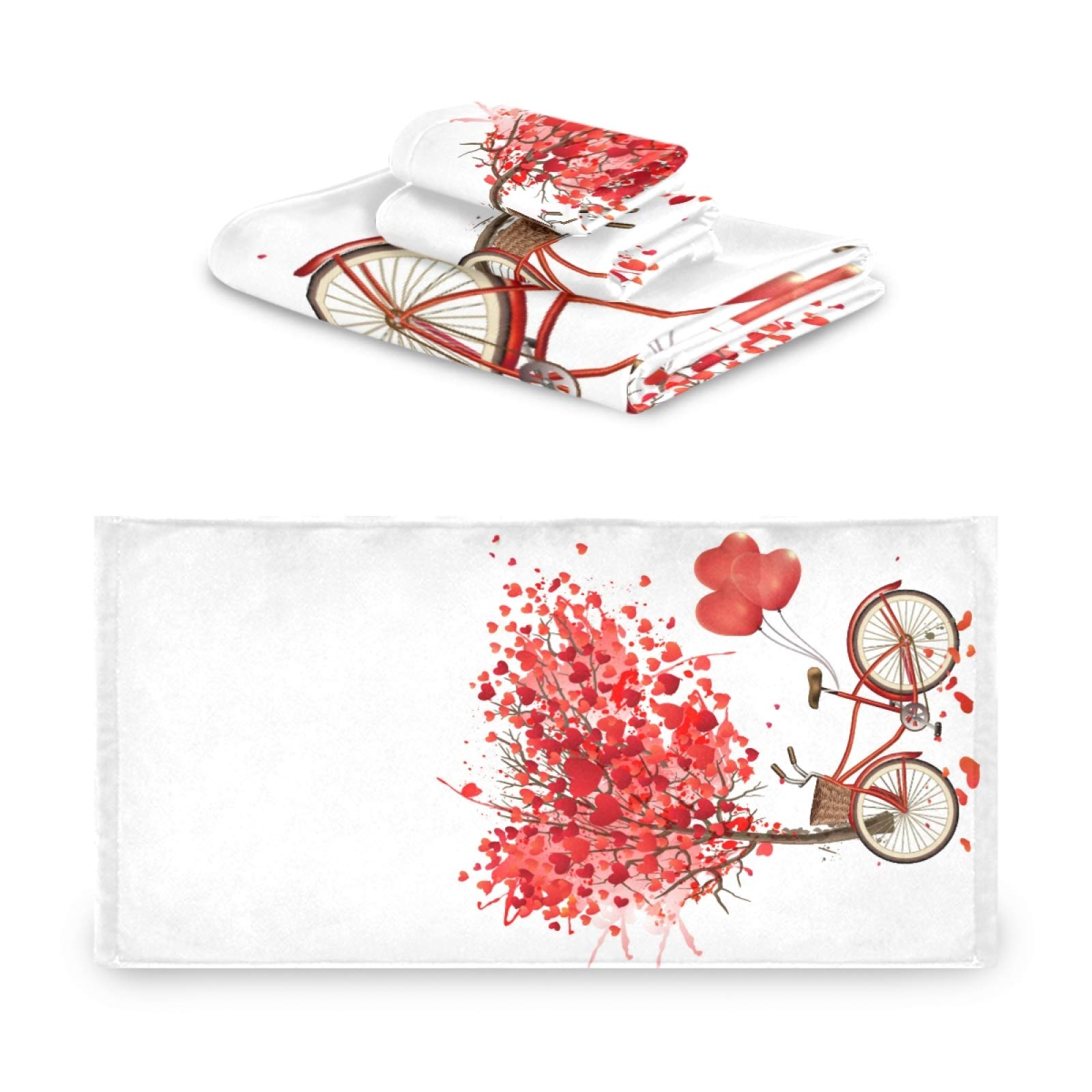 Vdsrup Love Tree Valentine's Day Bath Towels Set of 3 - Romantic Heart Balloon Design Soft Hand & Face Towels for Bathroom, Kitchen & Guest Use - Perfect Housewarming Gift for Couples