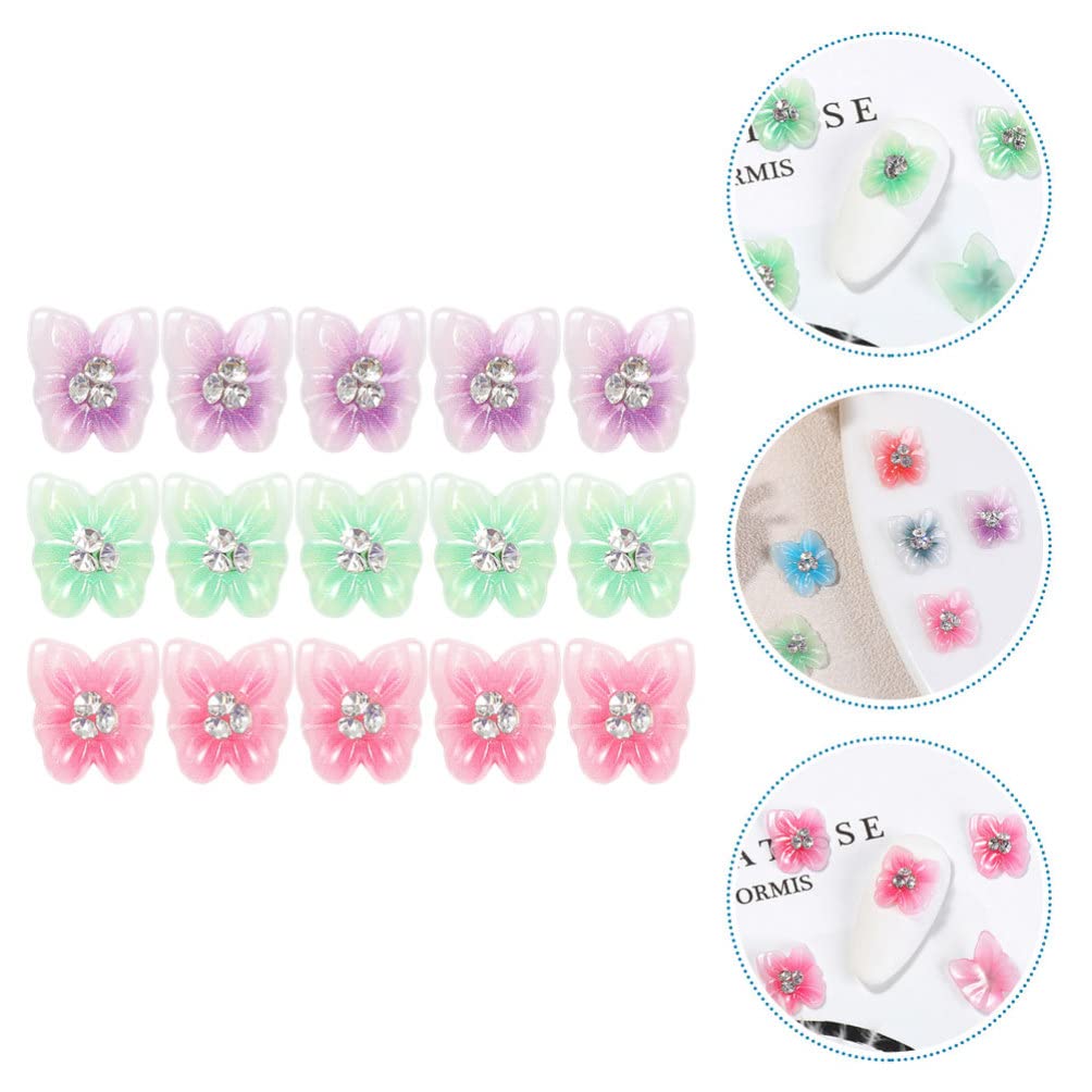 FOMIYES 15Pcs Flower & Rhinestone Butterfly Nail Charms - DIY Nail Art Decals for Women - Perfect for Manicure, Nail Salon, Wedding & Party Nail Designs