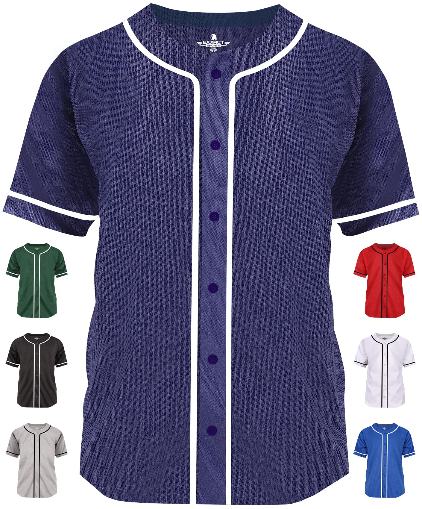 Exxact Sports Blank Baseball Jersey for Men & Women - Button Down Plain Baseball Uniform for Teams & Casual Wear - Perfect for Baseball Games, Practice, and Fan Apparel