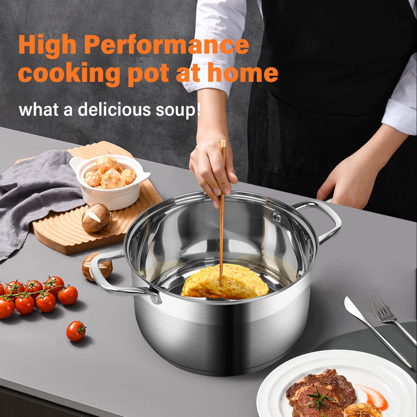 10 Quart Stainless Steel Stock Pot with Lid - Induction Compatible Soup & Cooking Pot for Home & Restaurant Use - Durable Cookware for Boiling, Stewing & Meal Prep