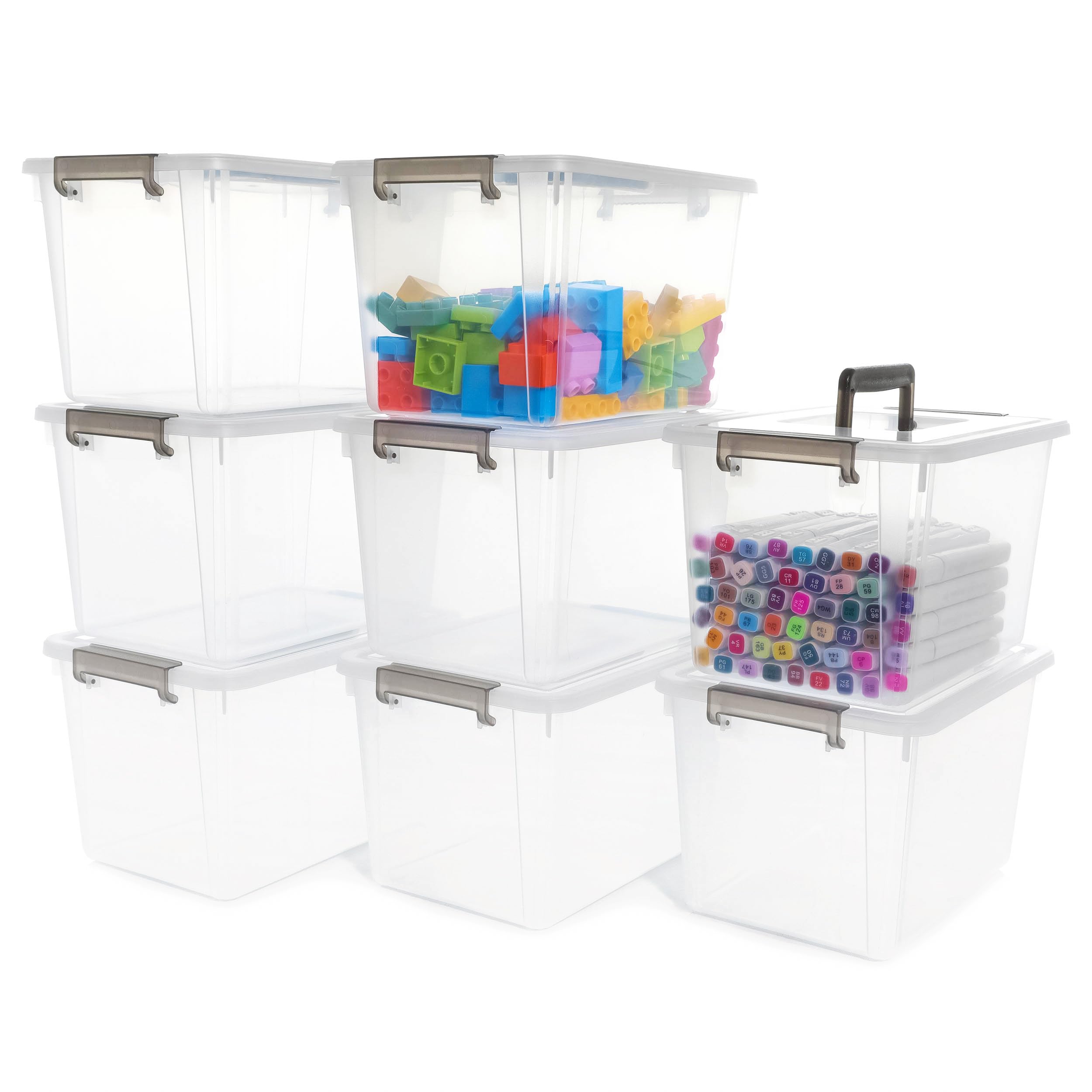 8-Pack 6 QT Clear Plastic Storage Bins with Latching Lids & Handles - Stackable Organizing Containers for Snacks, Crafts, Toys, Tools - Perfect for Home, Office & Garage Organization