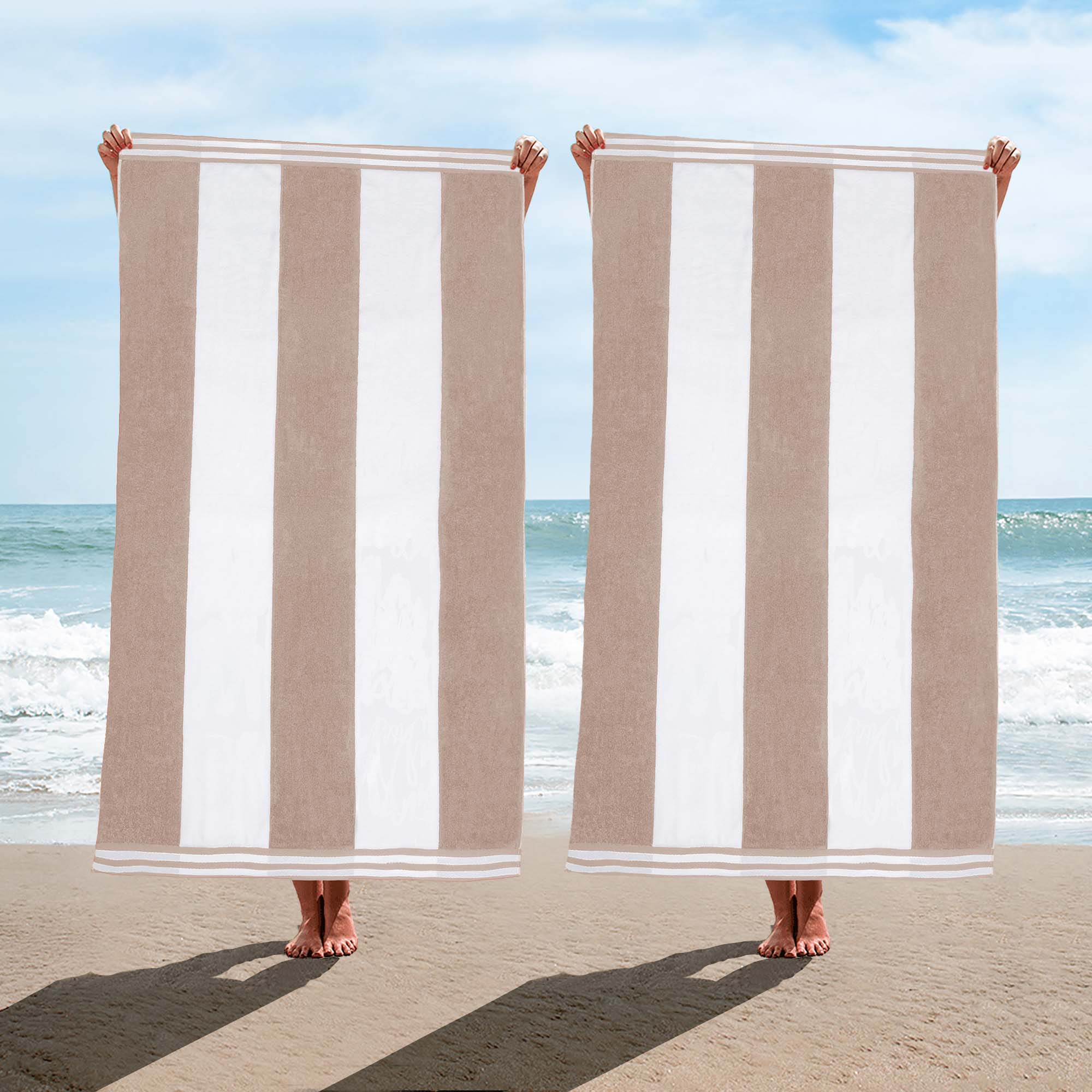 Premium Cabana Stripe Oversized Cotton Beach Towel Set of 2, 4, or 6 - Soft, Absorbent & Quick-Drying for Pool, Beach, Vacation & Spa Use