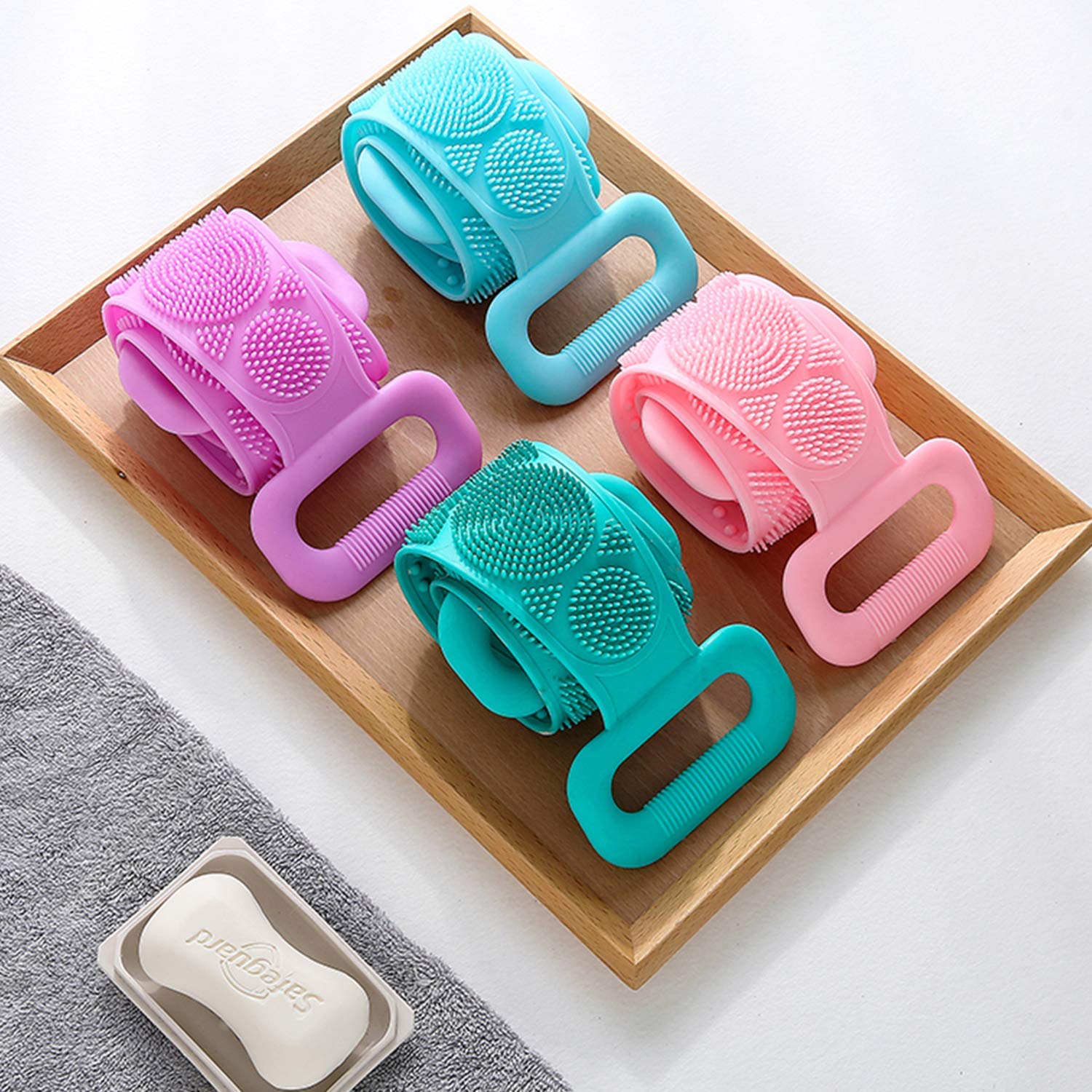 Premium Silicone Body Scrubber Belt - Dual Sided Exfoliating Shower Scrubber with Non-Slip Grip for Deep Cleansing, Dead Skin Removal & Spa Experience (Purple) - Perfect for Shower, Bath & Foot Care Routine