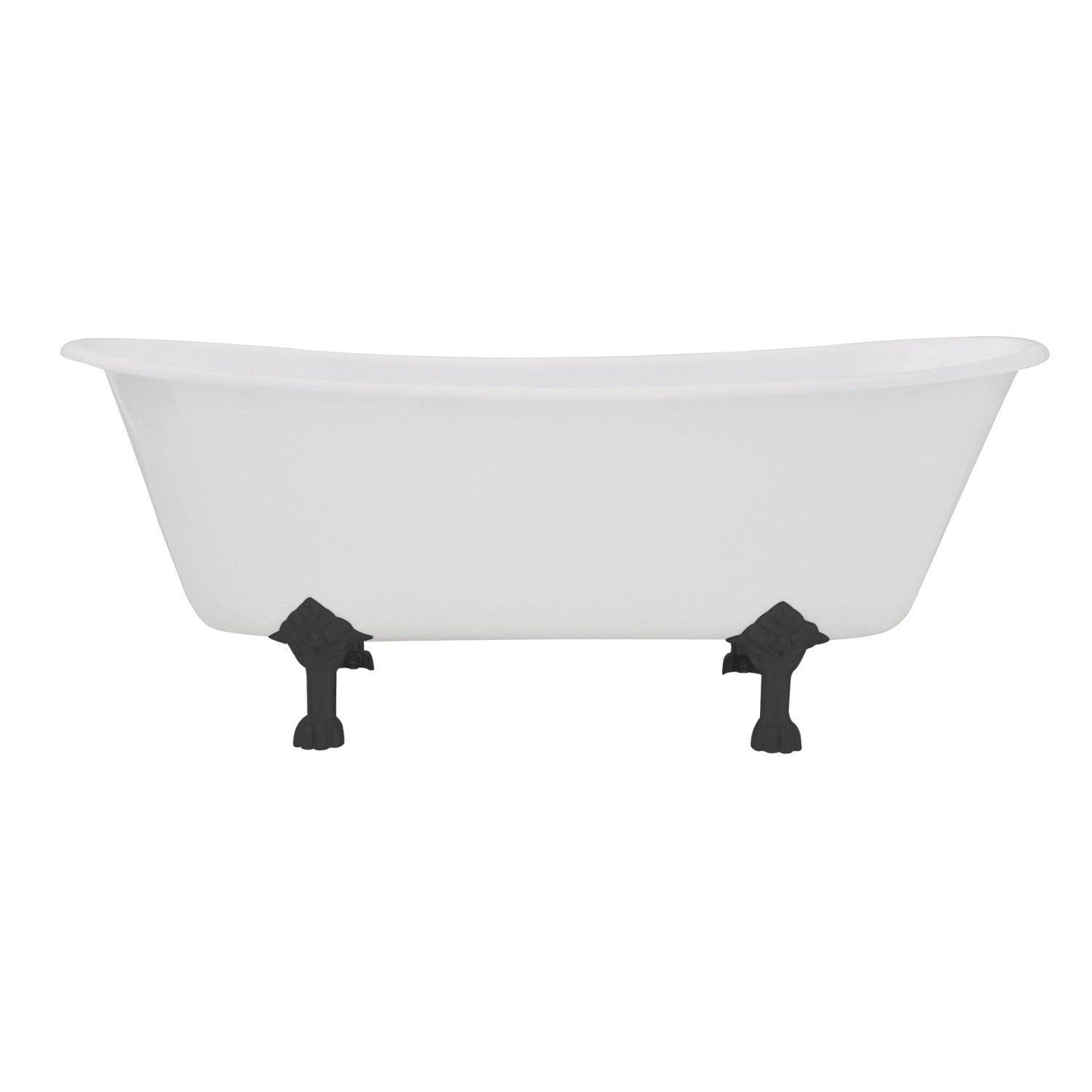 Aqua Eden 67 Inch White Matte Black Cast Iron Oval Double Slipper Clawfoot Bathtub - No Faucet Drillings - Vintage Freestanding Soaking Tub for Luxury Bathroom & Spa Retreat