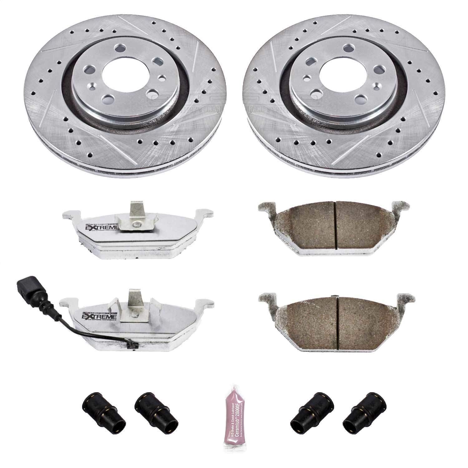 Power Stop K839-26 Z26 Carbon Fiber Brake Pads & Drilled Slotted Rotors Kit - High Performance Front Brake Upgrade for Cars, Trucks & SUVs - Perfect for Racing, Towing & Daily Driving