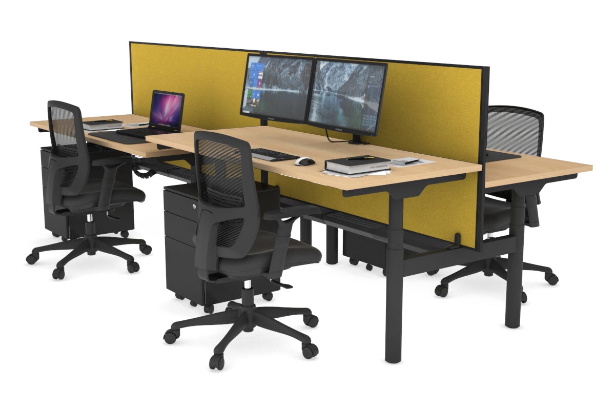 Flexi Premium Height Adjustable 4-Person H Bench Workstation - Black Frame [1600L x 700W] - Ideal for Office, Coworking Space & Home Office Setup