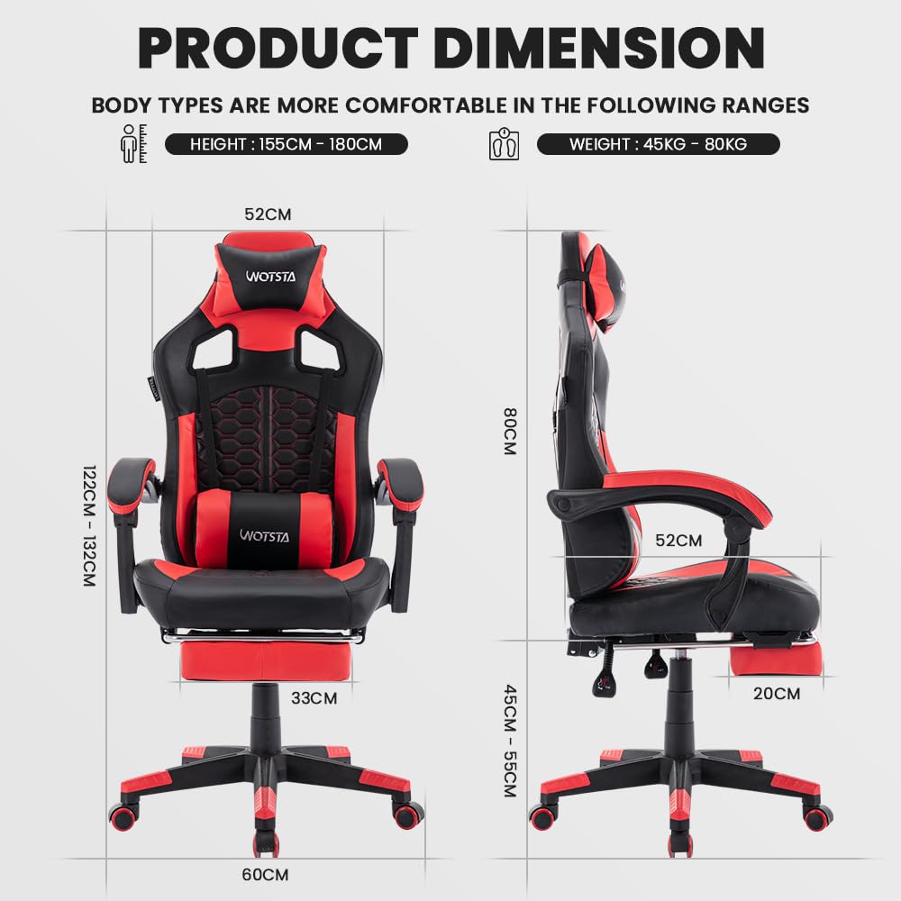 Ergonomic Gaming Chair with Massage & Footrest - Adjustable PC Game Chair with Comfortable Headrest, High Back Support, 300LBS Capacity - Perfect for Esports, Office Work & Home Gaming Setup (Black Red)