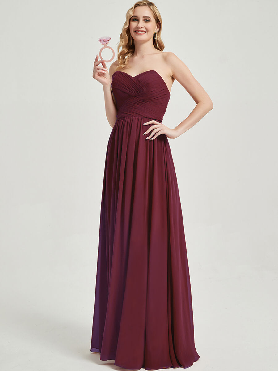 Elegant Burgundy Pleated Convertible Floor-Length Chiffon Bridesmaid Dress for Weddings & Formal Events - Perfect for Bridal Parties, Evening Galas, and Special Occasions