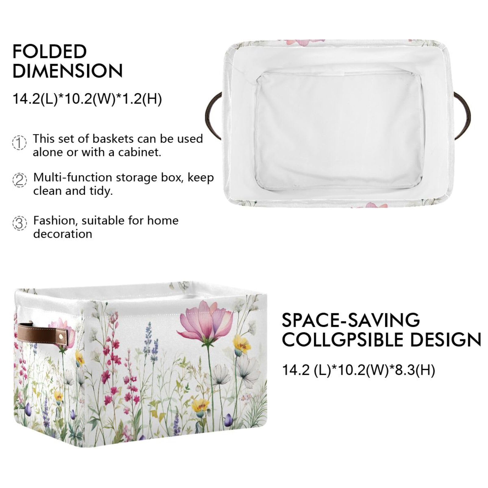 Foldable Canvas Storage Baskets with Handles - 2 Pack Rectangle Fabric Organizer Box for Clothes, Toys & Home Decor | Perfect for Closet, Shelves, Office & Bedroom Organization
