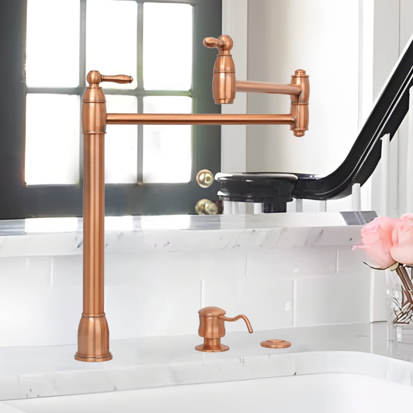 Akicon Garbage Disposal Air Switch Kit with Copper Air Hose - Sink Top Push Button Replacement for InSinkErator Waste Disposal - Perfect for Kitchen Sink Installation & Garbage Disposal System Upgrade