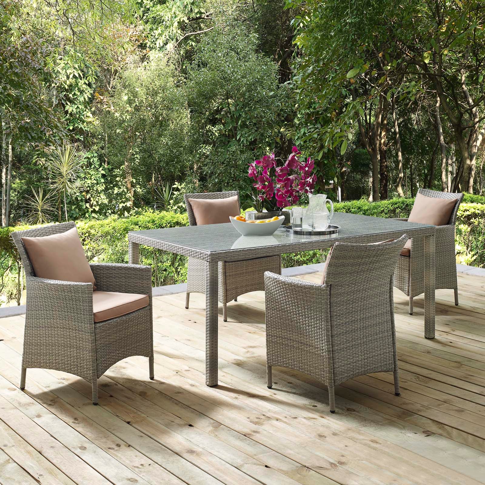 5-Piece Outdoor Patio Furniture Set - Wicker Rattan Dining Table & Chairs for Garden, Backyard, Poolside - Weather-Resistant & Durable
