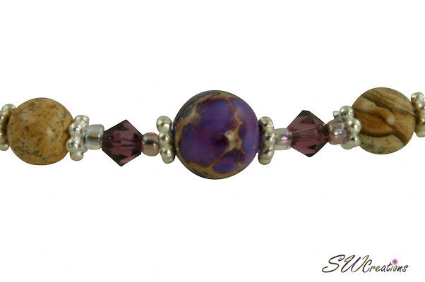 Purple Variscite Jasper Gemstone Beaded Bracelet for Women - Natural Healing Stone Jewelry for Meditation, Yoga & Spiritual Balance