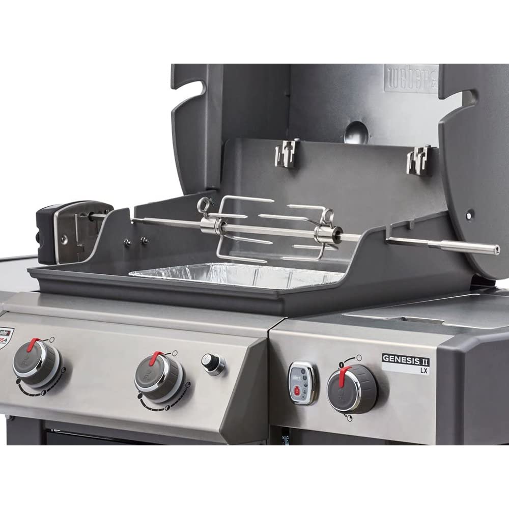 Weber 7652 Rotisserie for Weber Genesis II & Genesis II LX 200/300 Grills - Bundle with 2 Red Heat-Resistant BBQ Oven Mitts - Perfect for Backyard Grilling, Rotisserie Cooking & Outdoor Entertaining