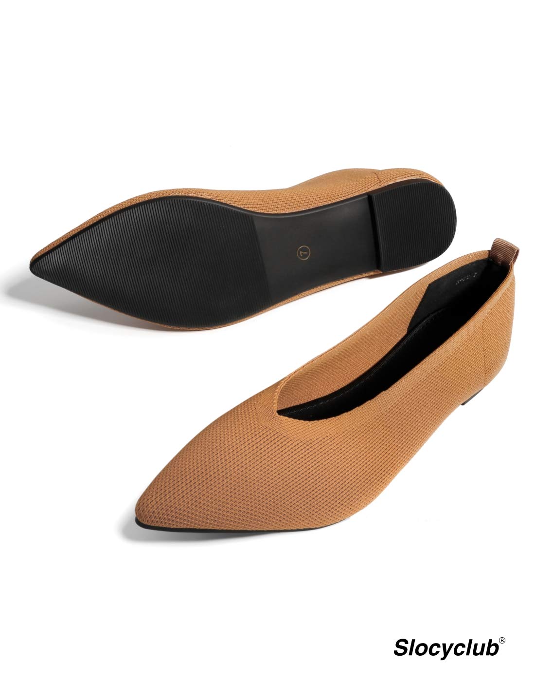 Slocyclub Women's Comfortable Knit Ballet Flats - Classic Pointed Toe Slip On Dress Shoes (Black) | Perfect for Office, Wedding & Casual Outfits
