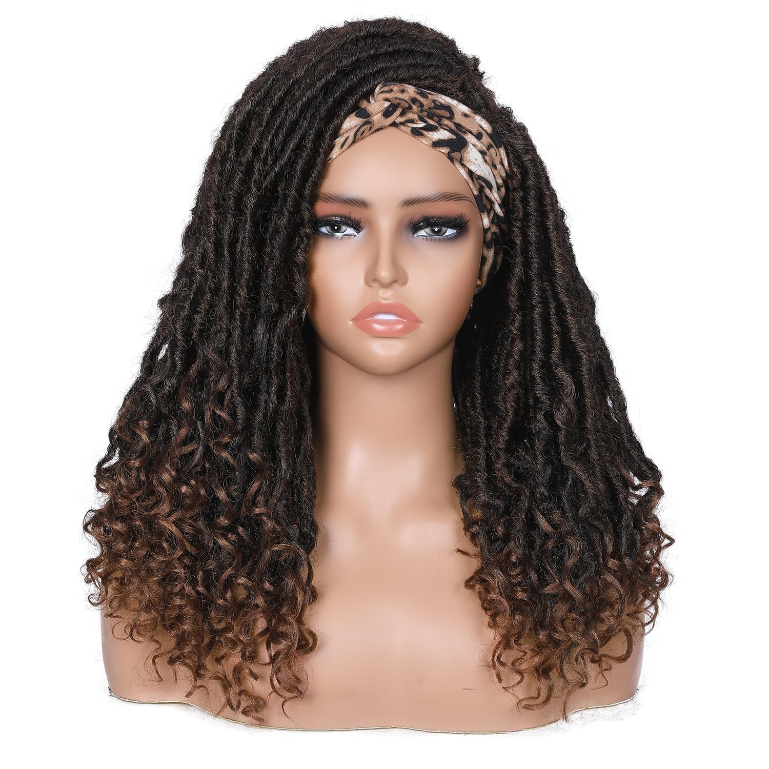 WIGER Headband Dreadlock Wigs - Goddess Locs Crochet Hair Ombre Brown Faux Locs Rolls Twist Wigs for Black Women - Hand Braided Crochet Twist Wigs (1B/30) - Perfect for Protective Styling, Cosplay & Everyday Wear