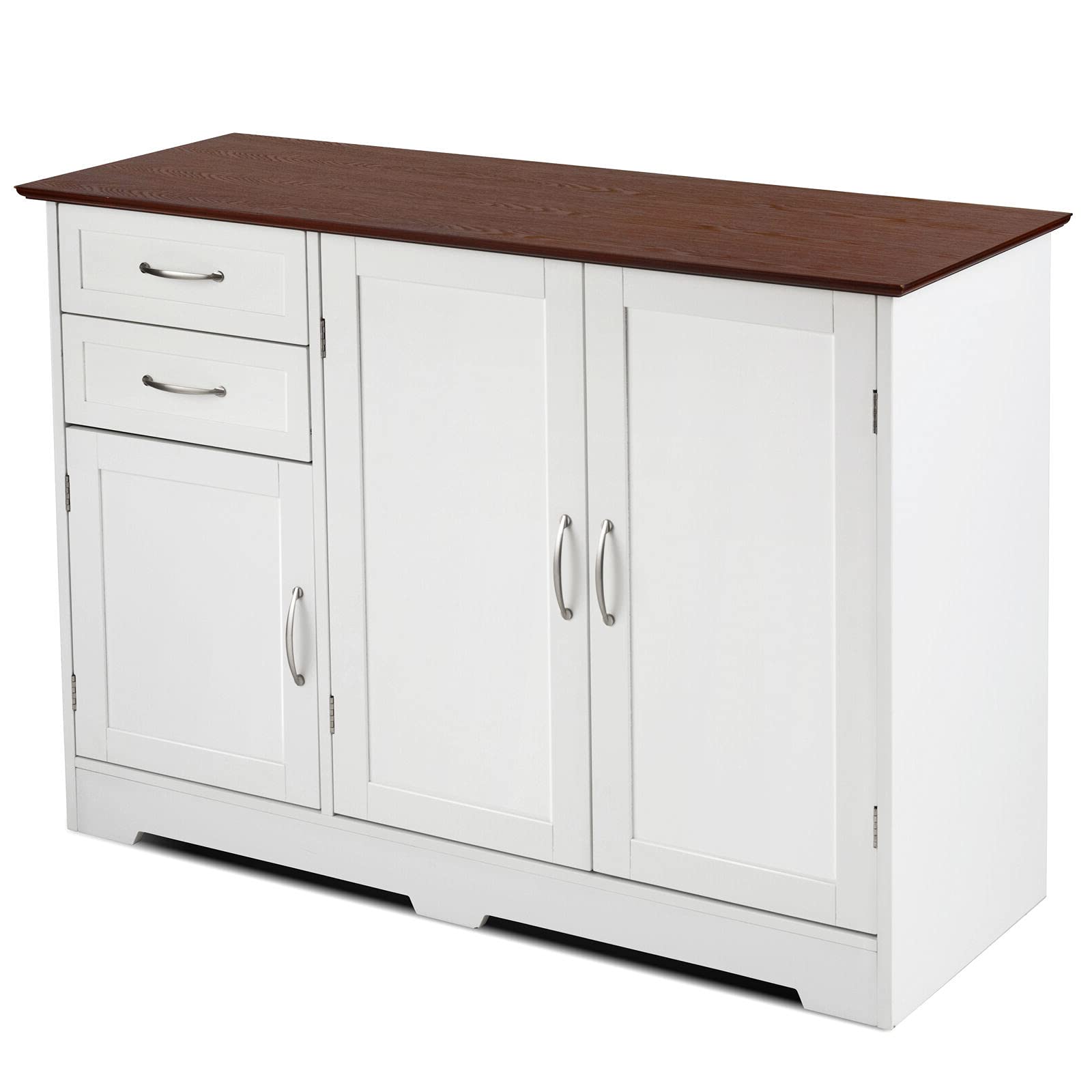 White Buffet Server Console Table - Kitchen & Dining Room Cabinet with 2 Sliding Drawers, 1 Large & 1 Small Cabinet - Versatile Pantry Sideboard Cupboard for Home, Bedroom & Living Room - Perfect for Storage, Serving & Display