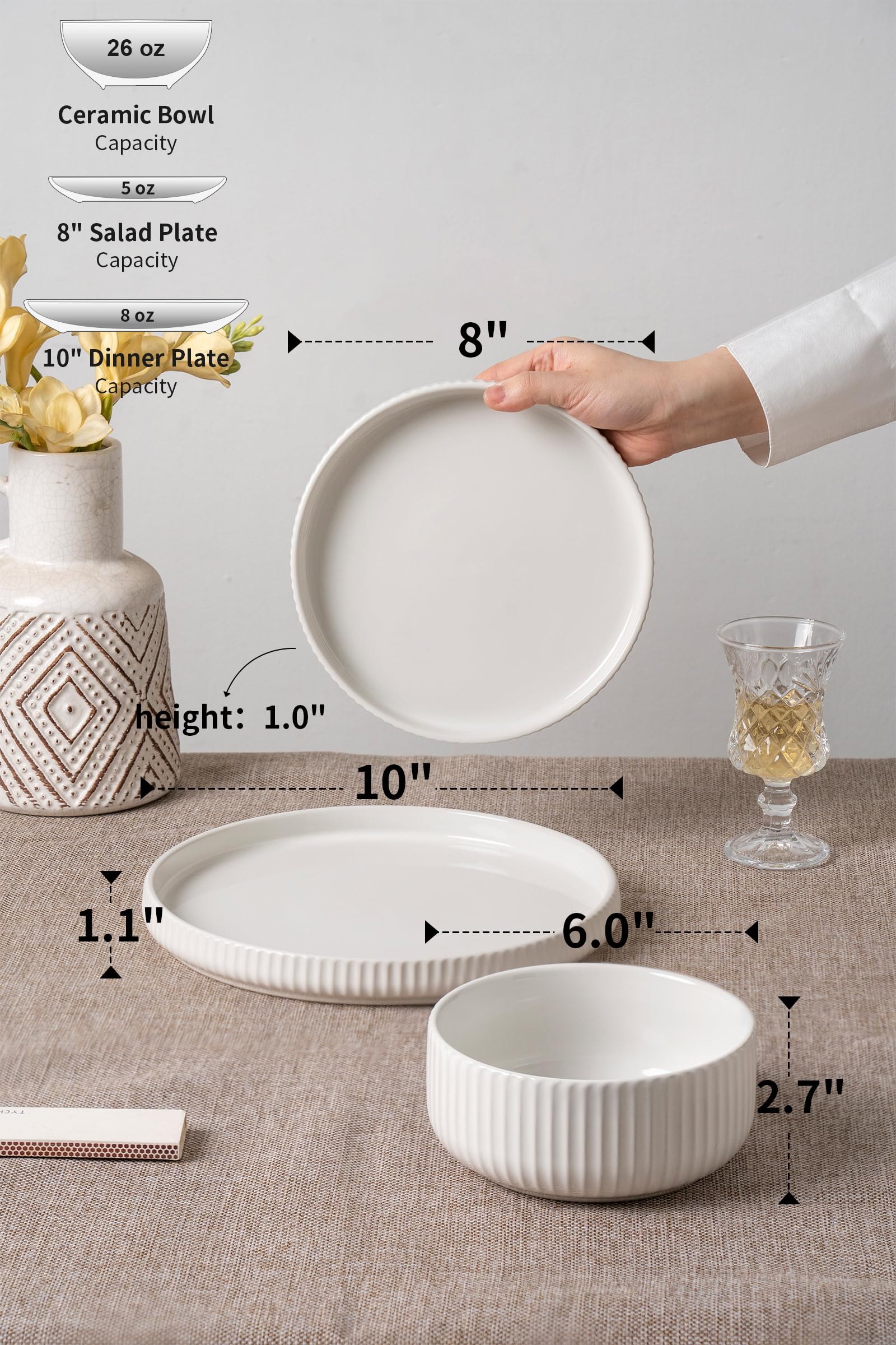 12-Piece White Dinnerware Set for 4, Modern High-Gloss Stoneware Plates & Bowls - Scratch Resistant, Microwave Safe - Perfect for Everyday Use & Dinner Parties