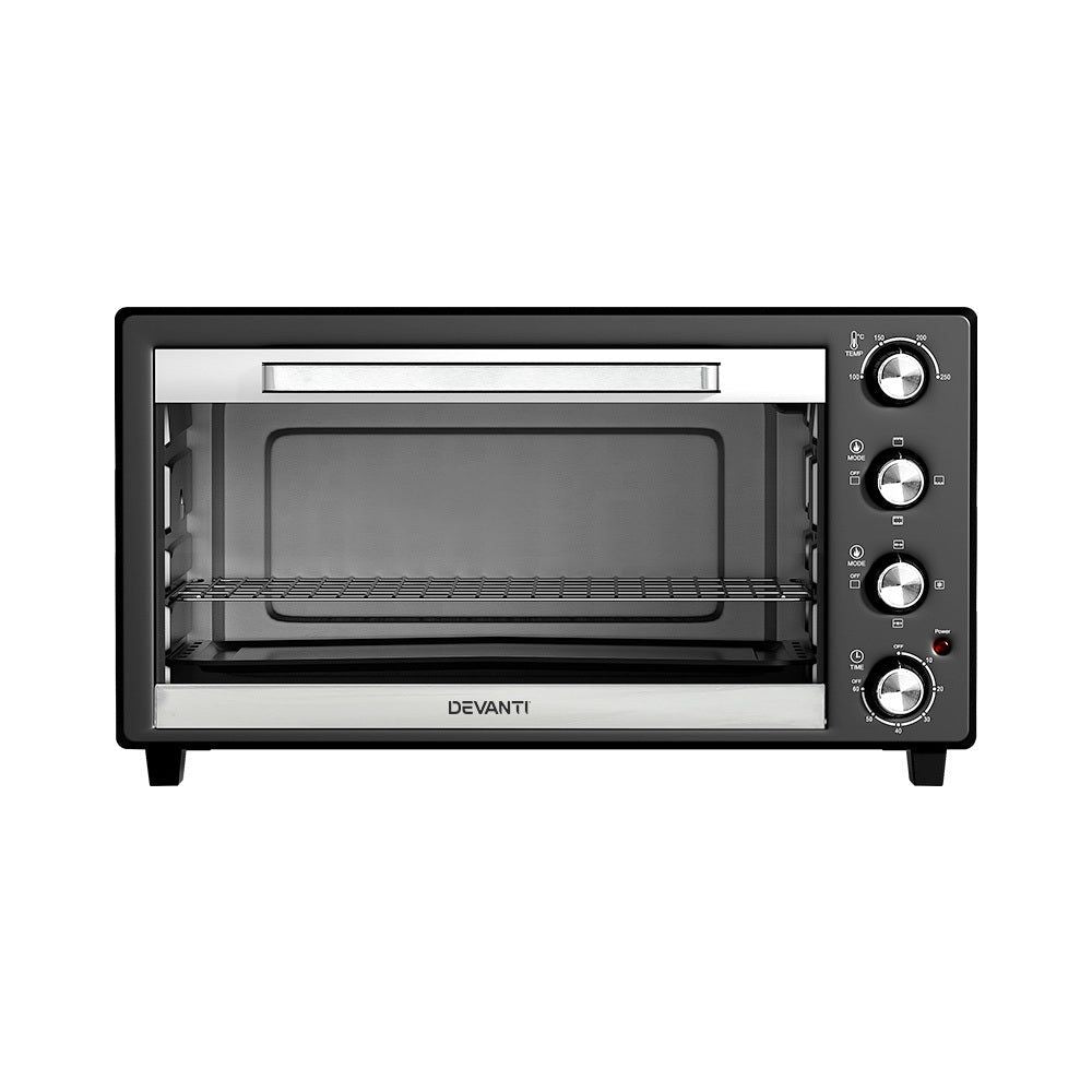 Devanti 60L Electric Convection Oven with Rotisserie & Grill - Countertop Baking, Roasting & Grilling for Home Kitchen, Camping & Small Restaurants