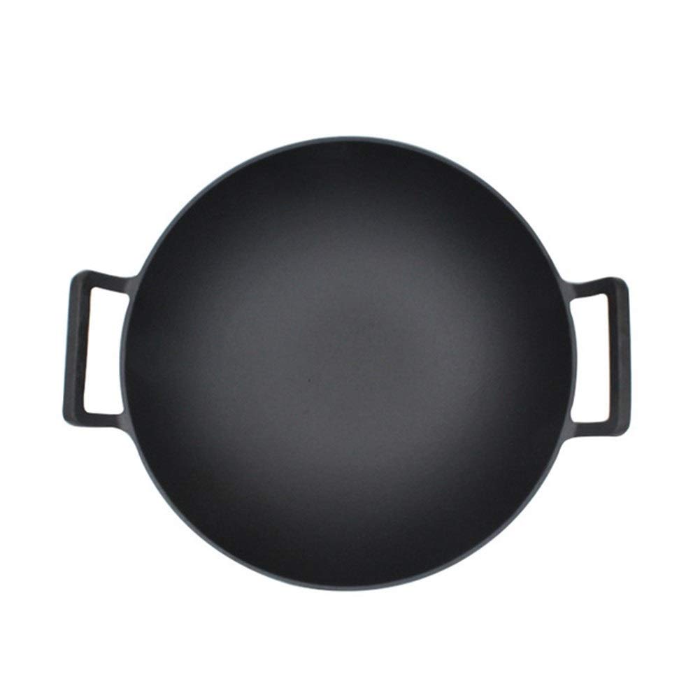 GBGYMJM 36cm Cast Iron Frying Pan - Physical Non-Stick, Thick Heavy Duty Skillet with Wooden Lid - Perfect for Searing, Frying & Cooking Steak, Eggs & Pancakes