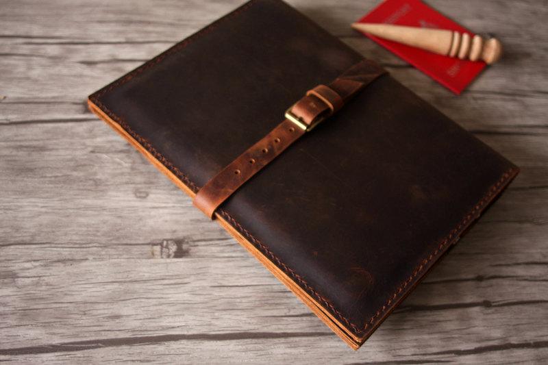 Personalized iPad Leather Portfolio Case - Dark Brown - Premium Gift for Business & Travel - Perfect for Work, Meetings & Daily Commute