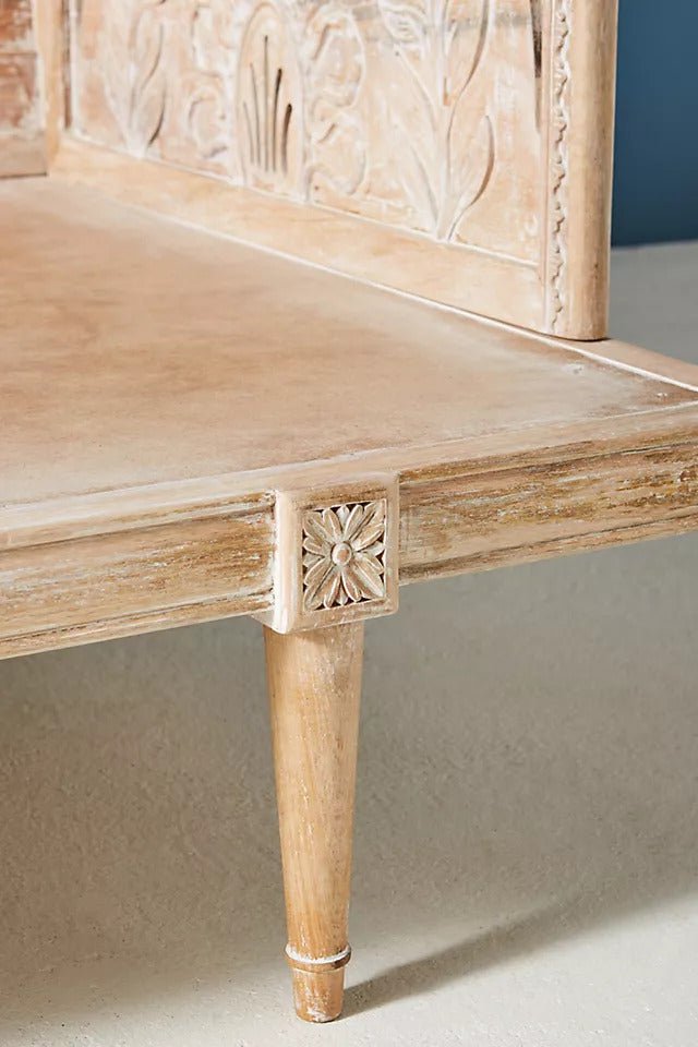 Hand Carved Solid Wood Daybed - Traditional Indian Style Wooden Furniture for Living Room, Bedroom, or Patio