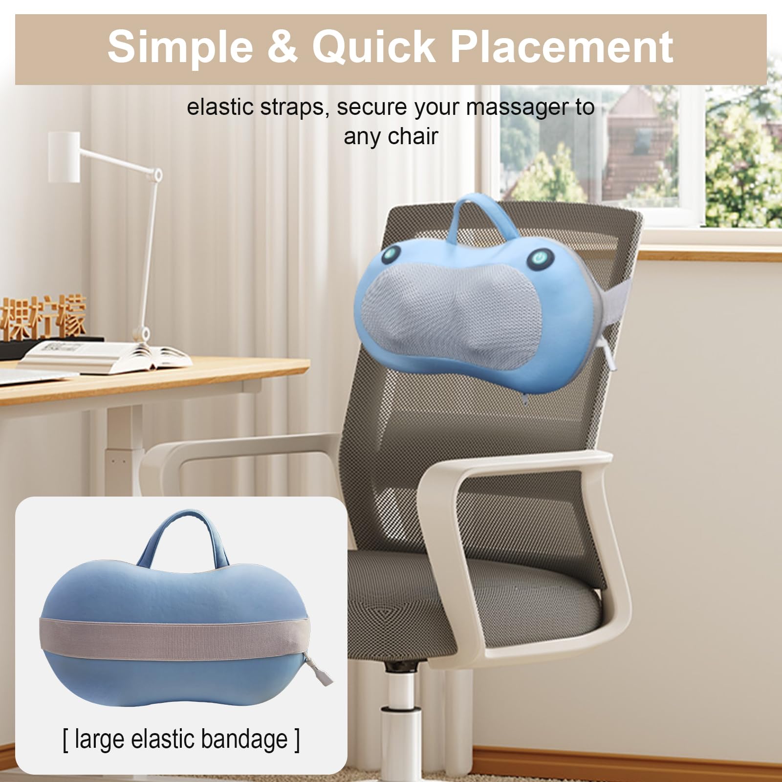 Xllent Electric Neck and Back Massager with Heat - Shiatsu Deep Tissue Kneading Massage for Pain Relief, Portable Massage Pillow (Blue) - Perfect for Home, Office, and Travel Use